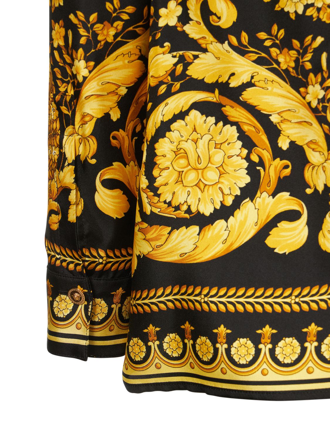 Shop Versace Barocco Printed Silk Twill Shirt In Gold,black