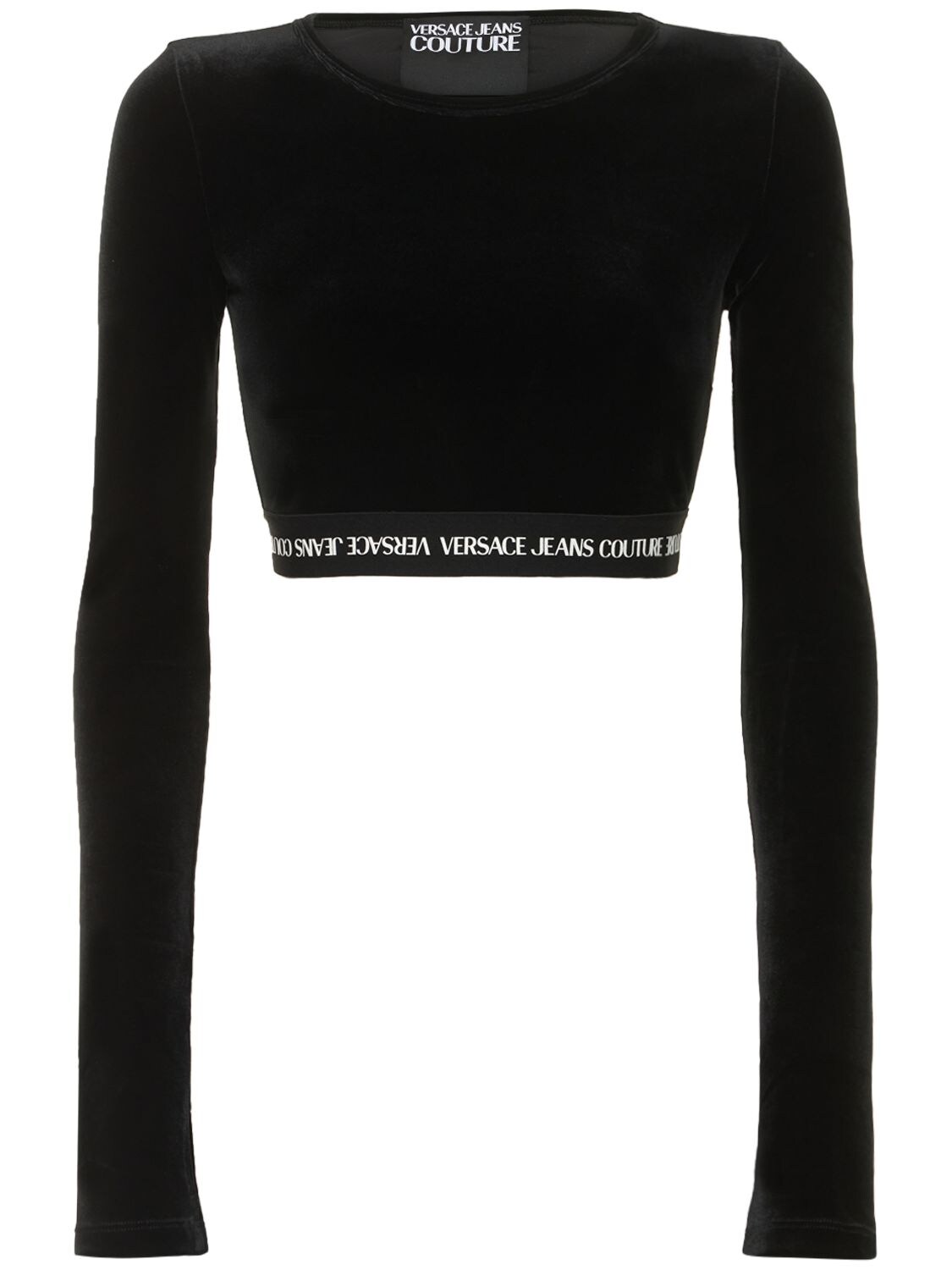 VERSACE JEANS COUTURE LOGO STRETCH VELVET CROP TOP