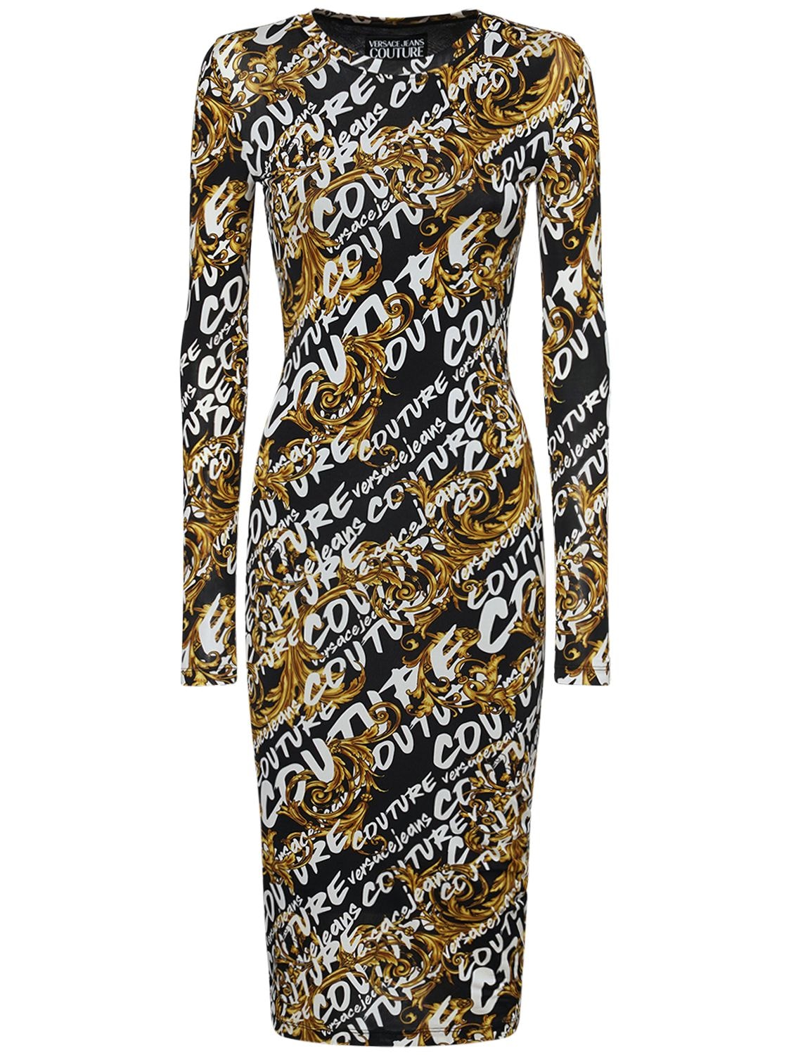 VERSACE JEANS COUTURE PRINTED STRETCH VISCOSE MIDI DRESS