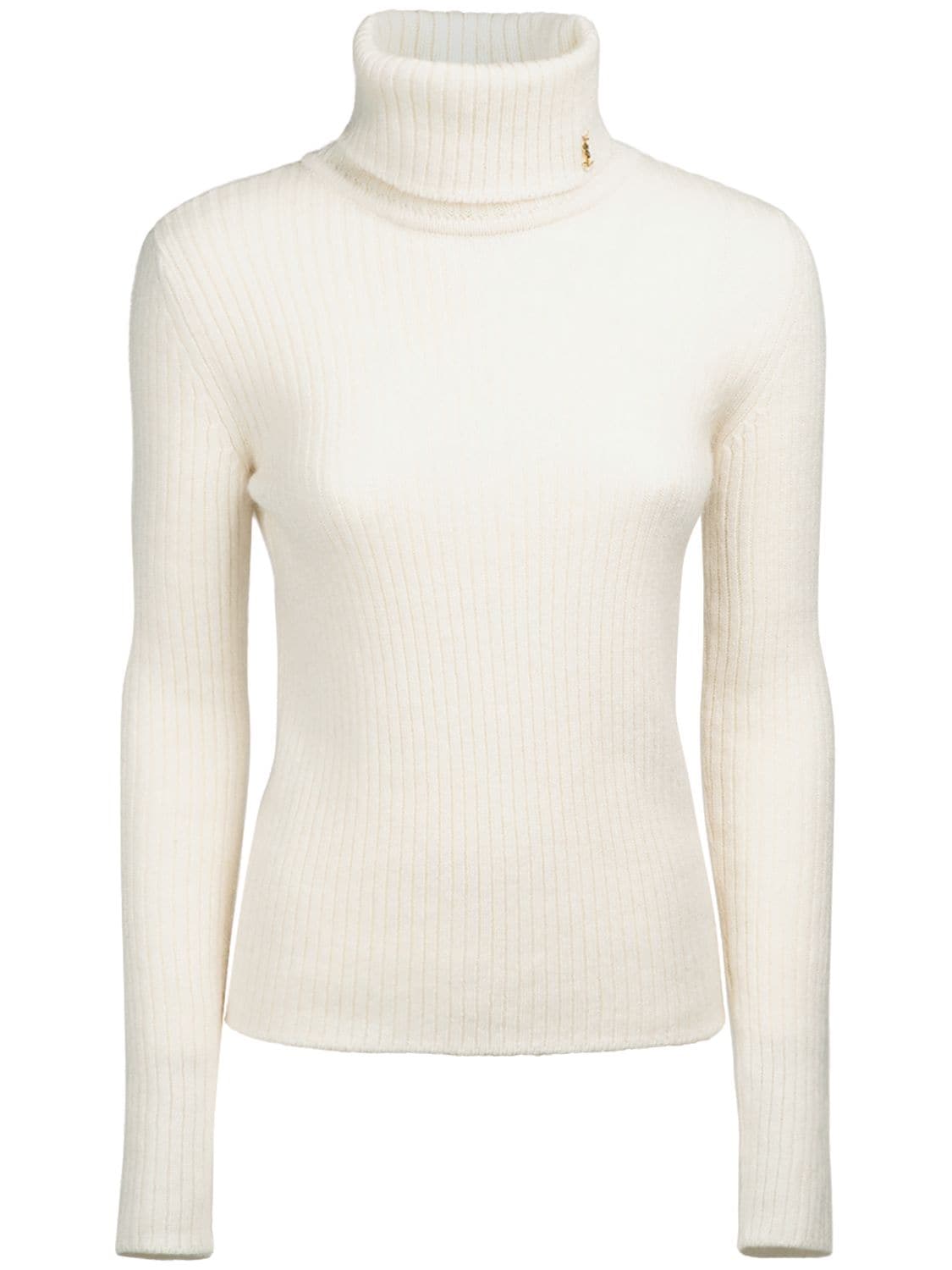 Saint Laurent Wool Blend Turtleneck Sweater In Naturel
