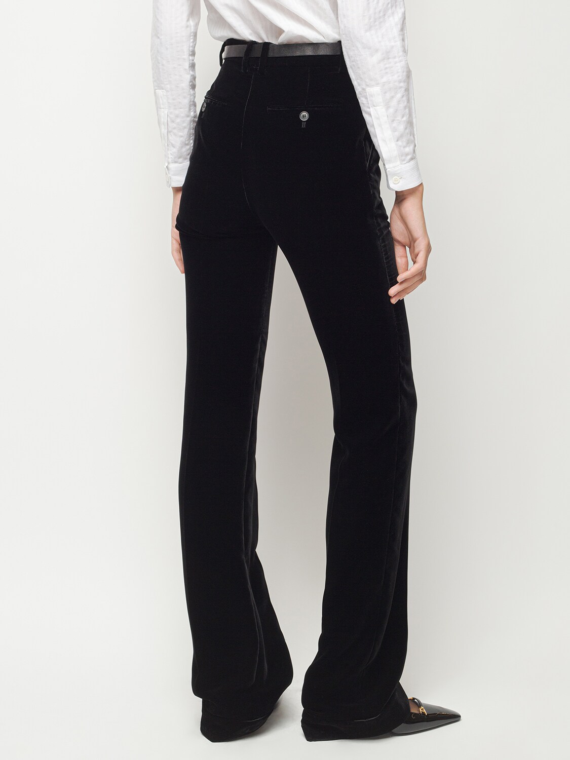 Shop Saint Laurent Tailleur Velvet Pants In Black