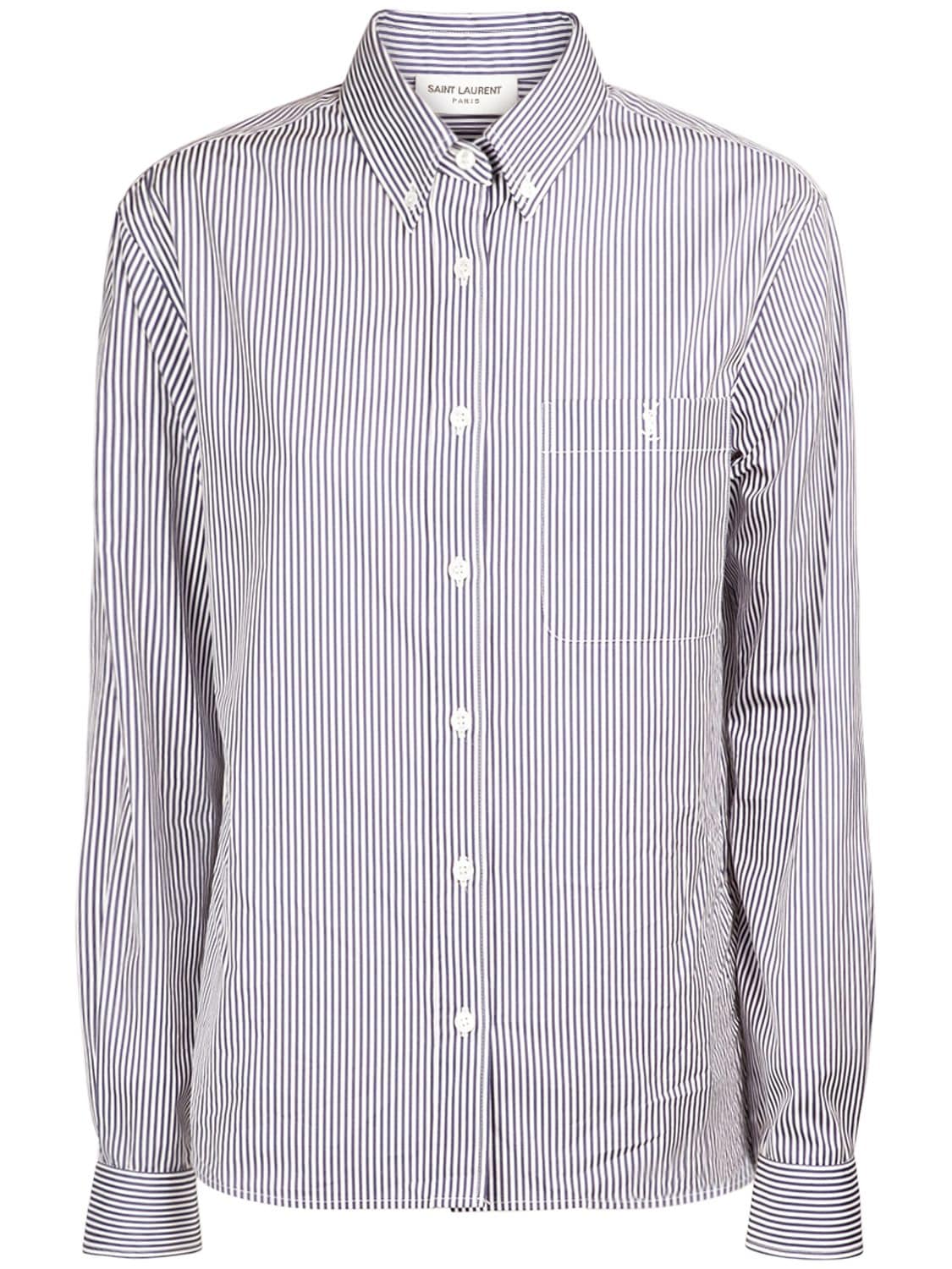Shop Saint Laurent Cotton Poplin Shirt In White,blue
