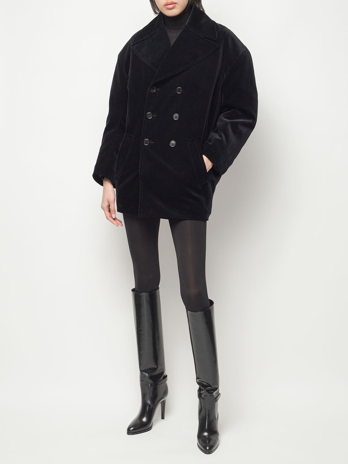 Shop Saint Laurent Oversize Velvet Coat In Noir