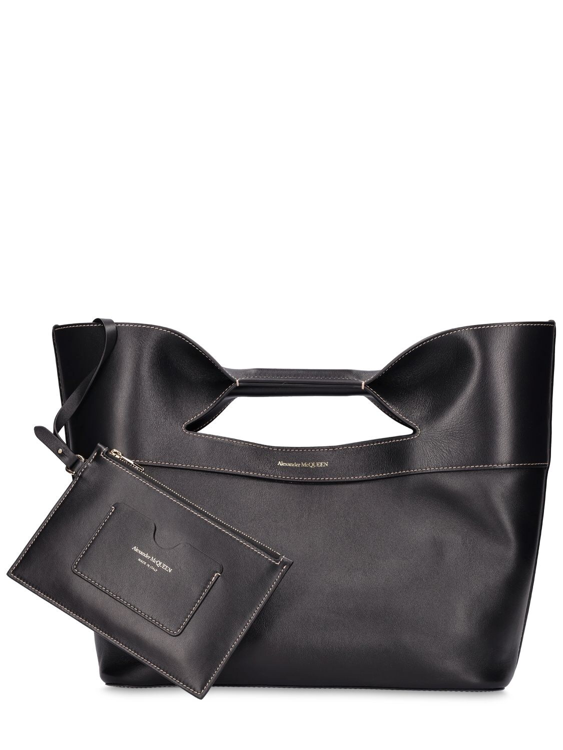 Shop Alexander Mcqueen The Bow Small Leather Tote In Black