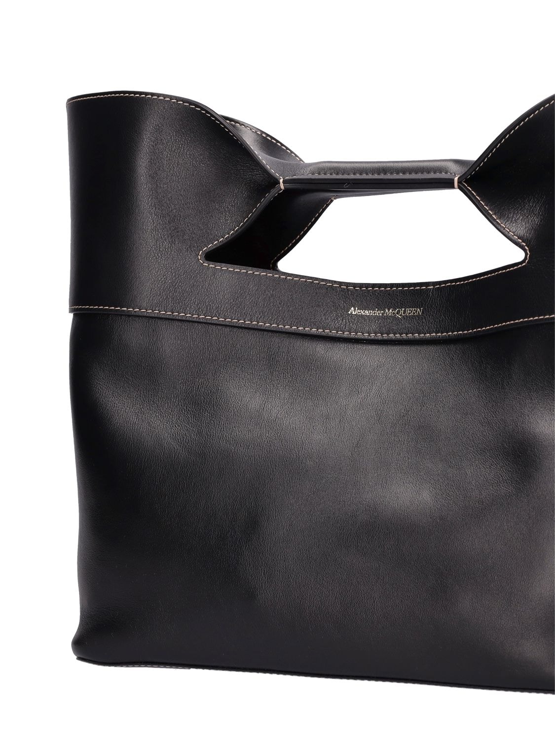 Shop Alexander Mcqueen The Bow Small Leather Tote In Black