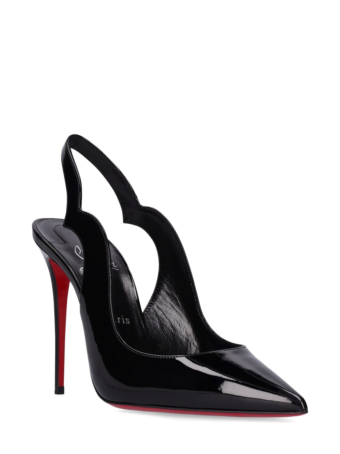 Shop Christian Louboutin 100mm Hot Chick Patent Slingback Pumps In Black