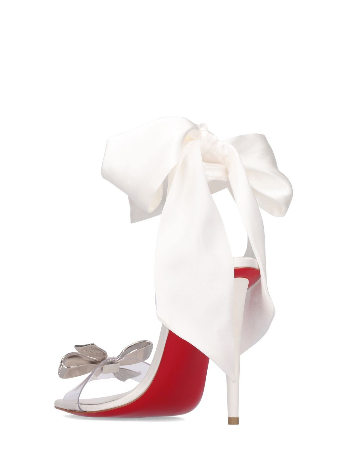 Christian Louboutin Crystal Bow Silk-tie Red Sole Sandals In White