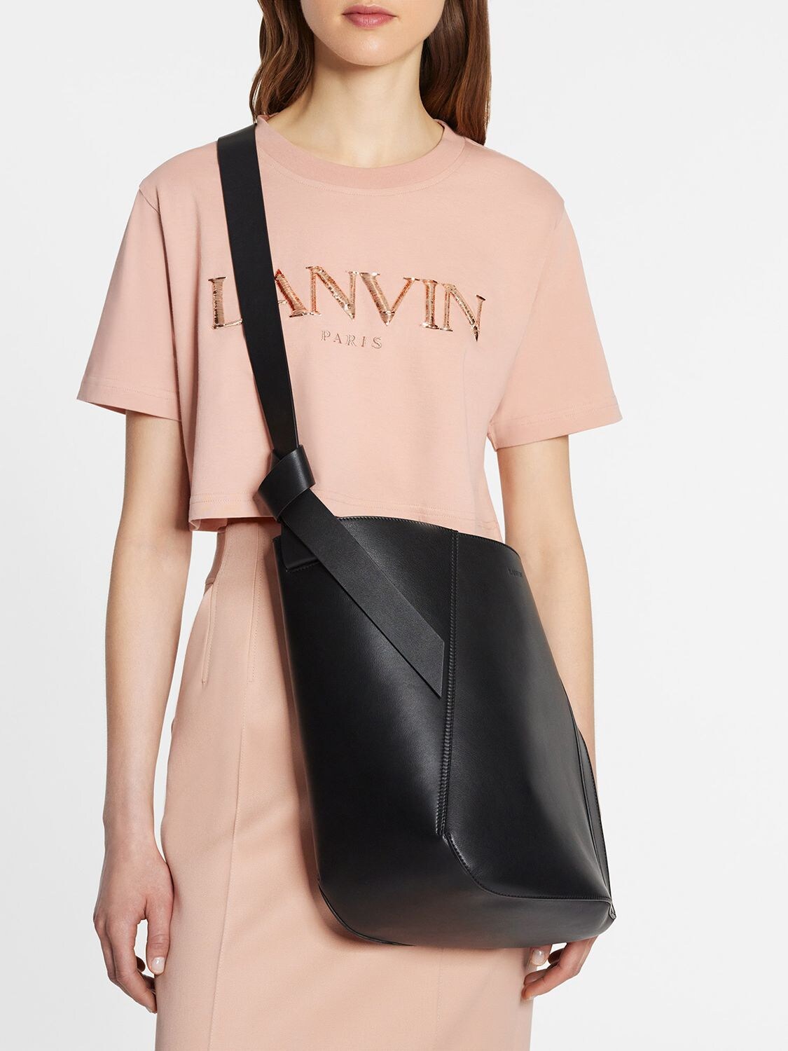 Lanvin Hobo Tie Leather Shoulder Bag - Black