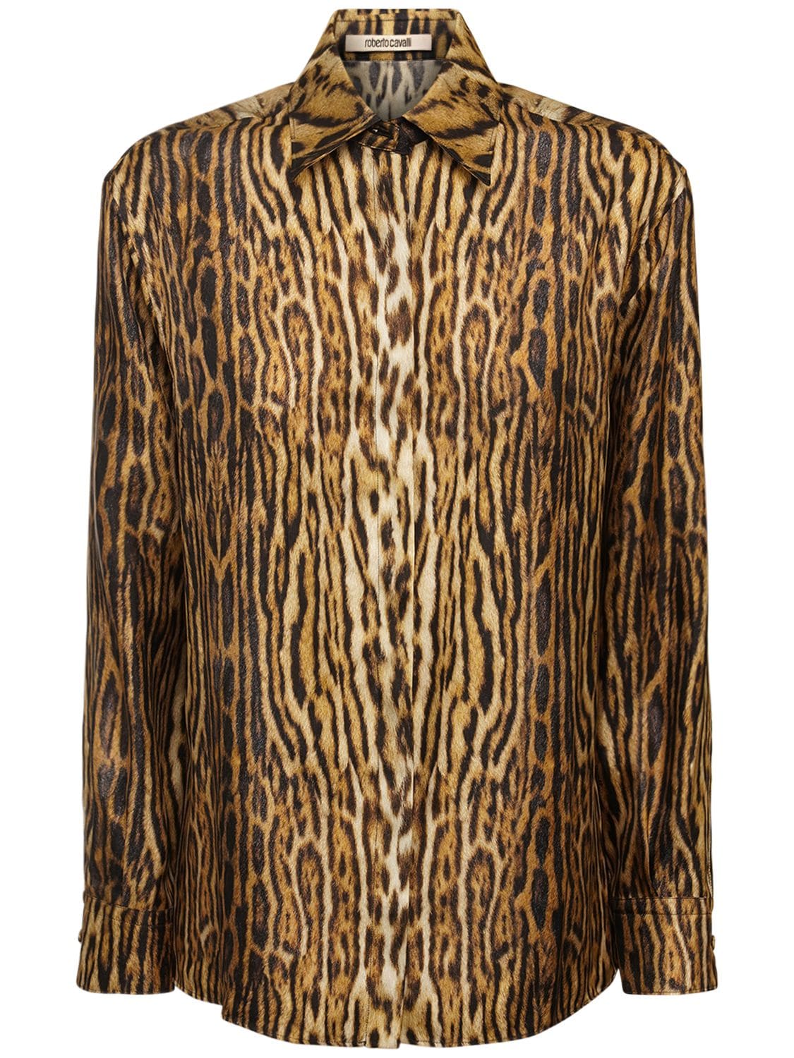 Roberto Cavalli - Ocelot print silk twill shirt - Ocelot | Luisaviaroma