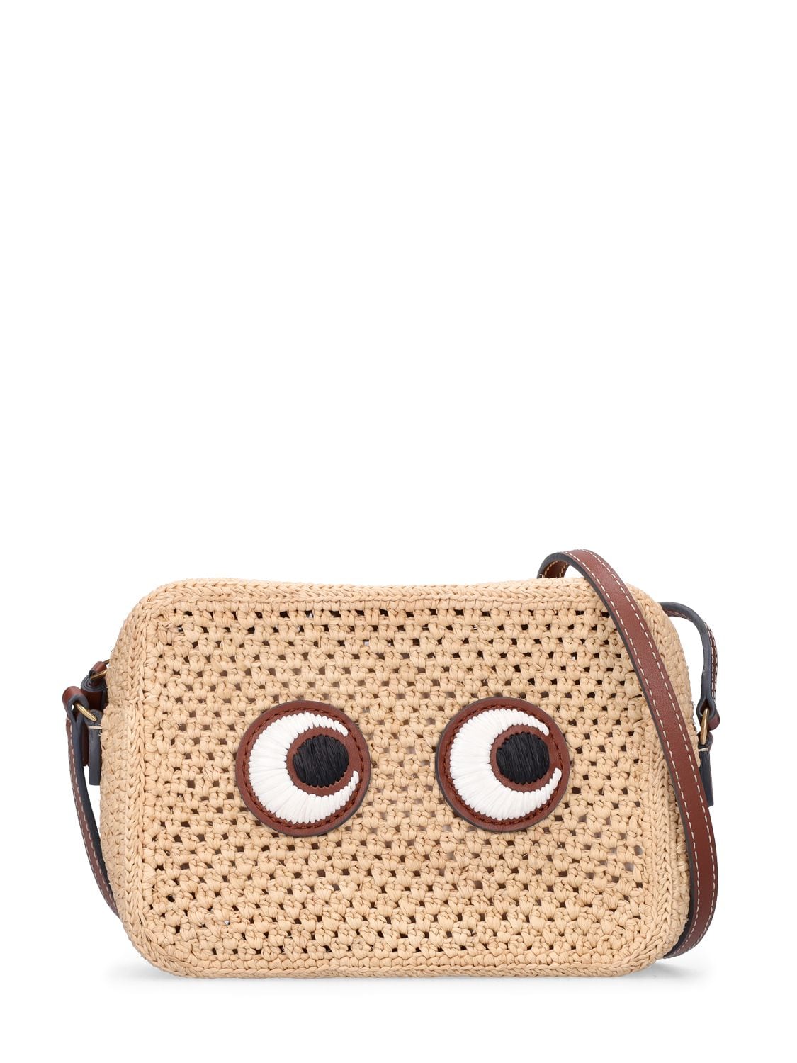 Image of Eyes Raffia & Leather Shoulder Bag