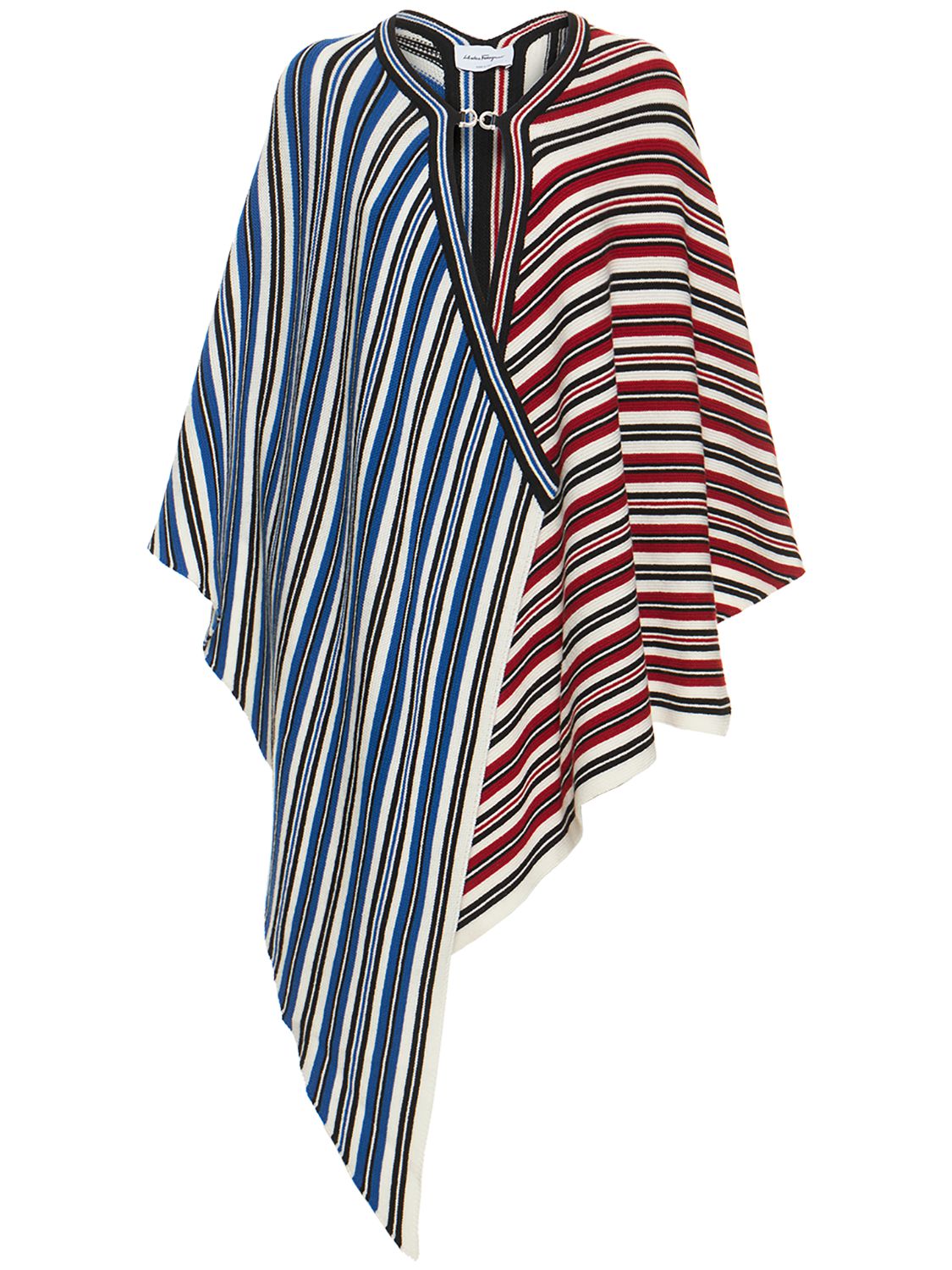 Ferragamo Striped Wool & Cashmere Knit Poncho In Multicolor