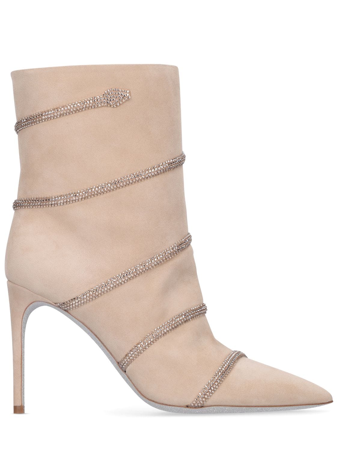René Caovilla 100mm Suede Ankle Boots In Neutral
