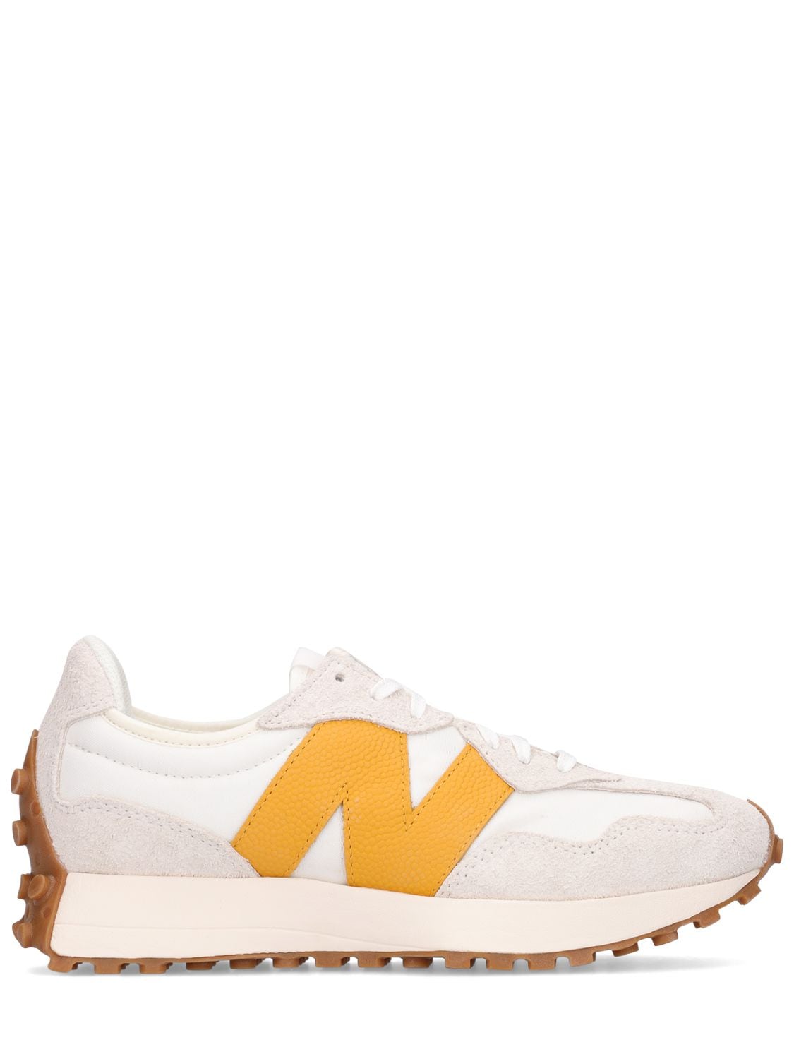 New Balance 327 sneakers in off white with yellow detail