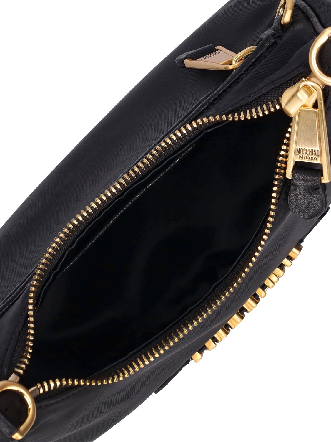 Shop Moschino Lettering Nylon Shoulder Bag In Black