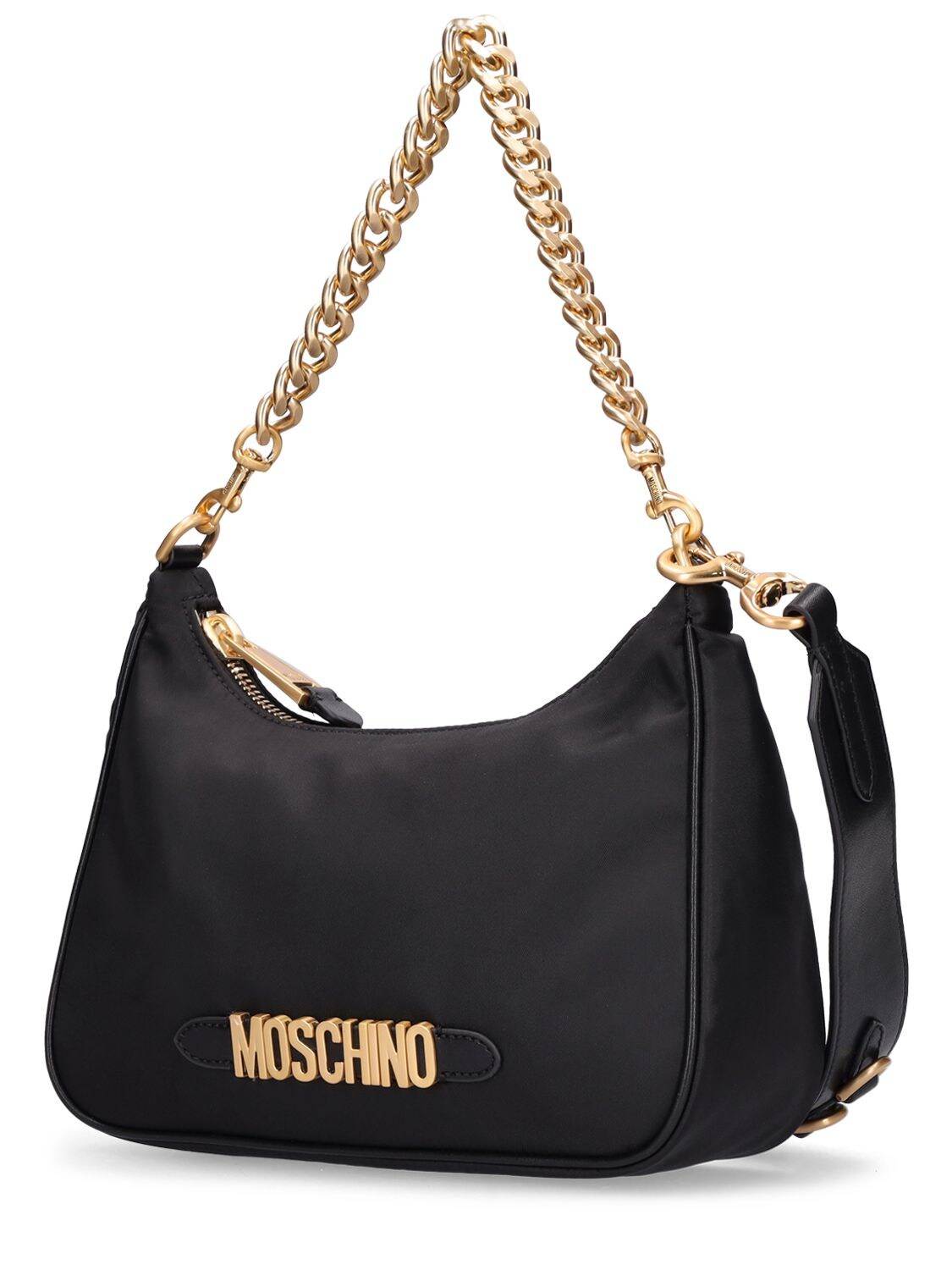 Shop Moschino Lettering Nylon Shoulder Bag In Black