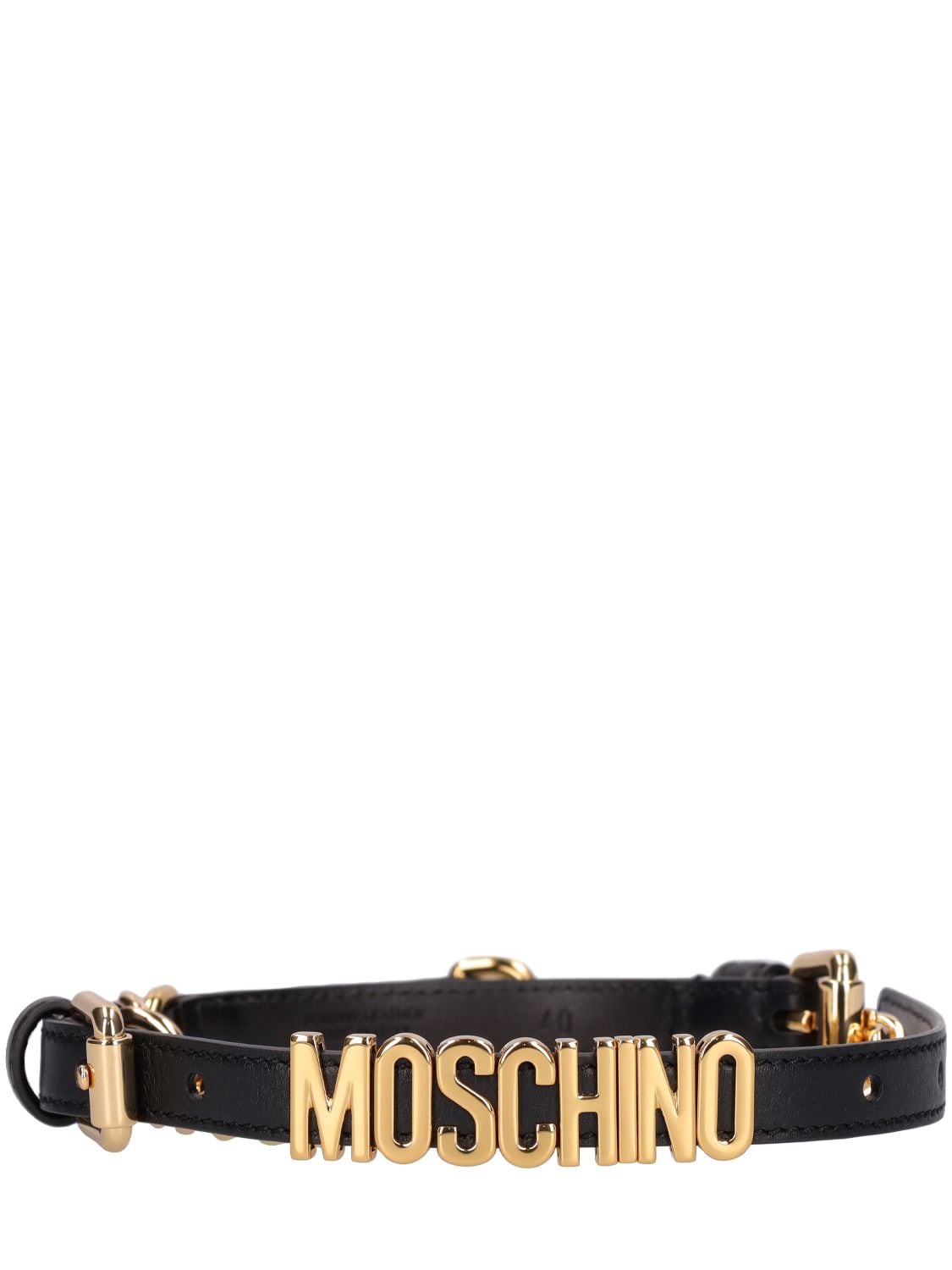 Moschino 2cm Leather & Chain Belt In Black