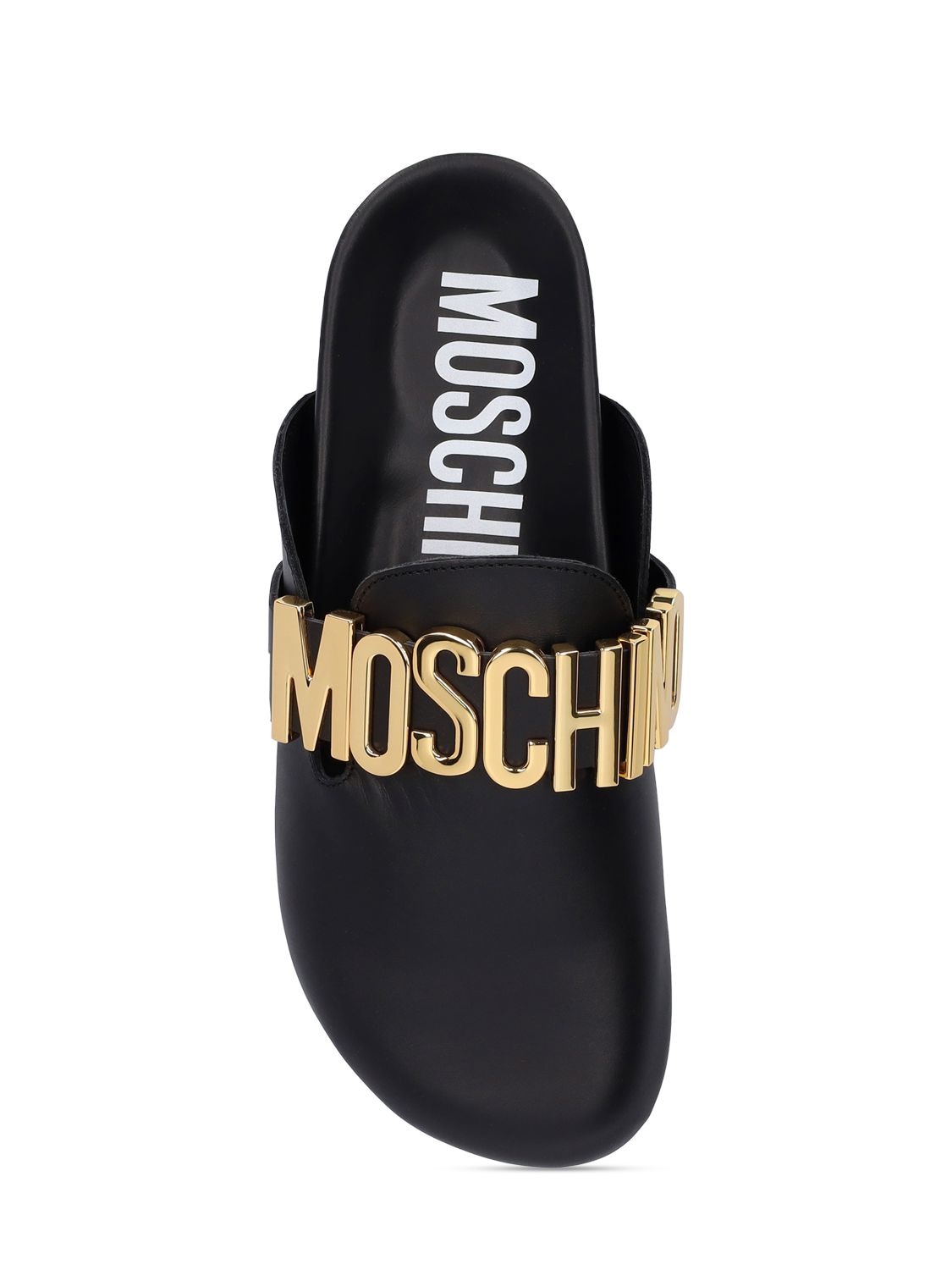 Shop Moschino 30mm Leather Mules In Black