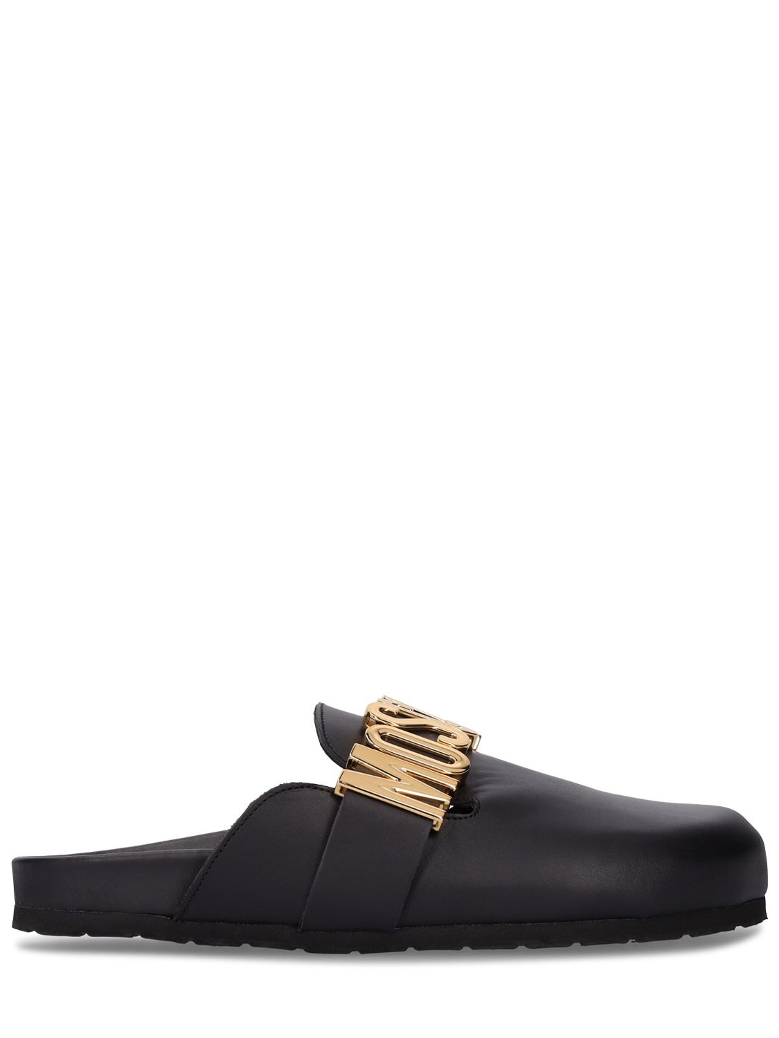 Shop Moschino 30mm Leather Mules In Black