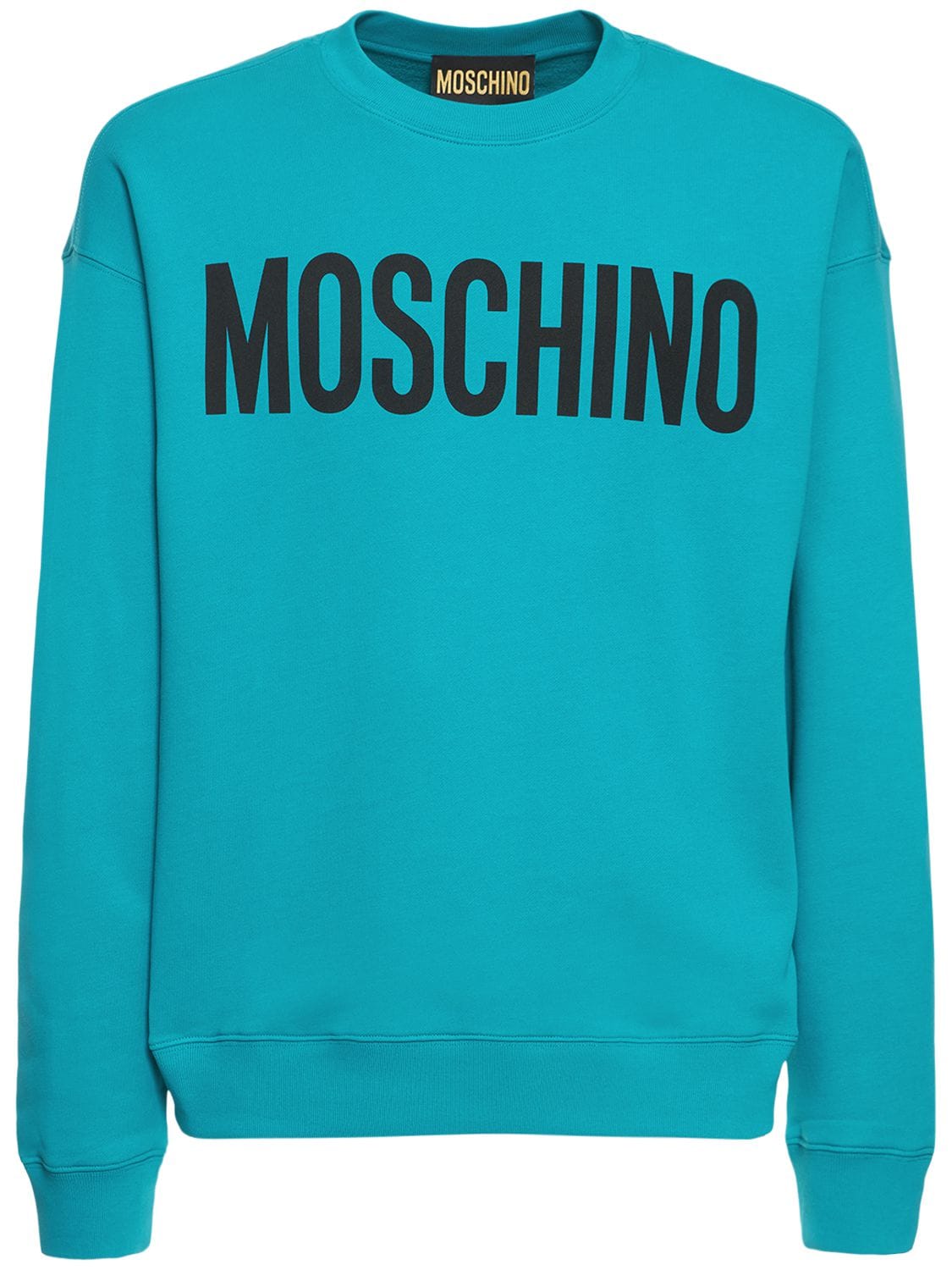 Moschino Logo Print Cotton Crewneck Sweatshirt In Green,black