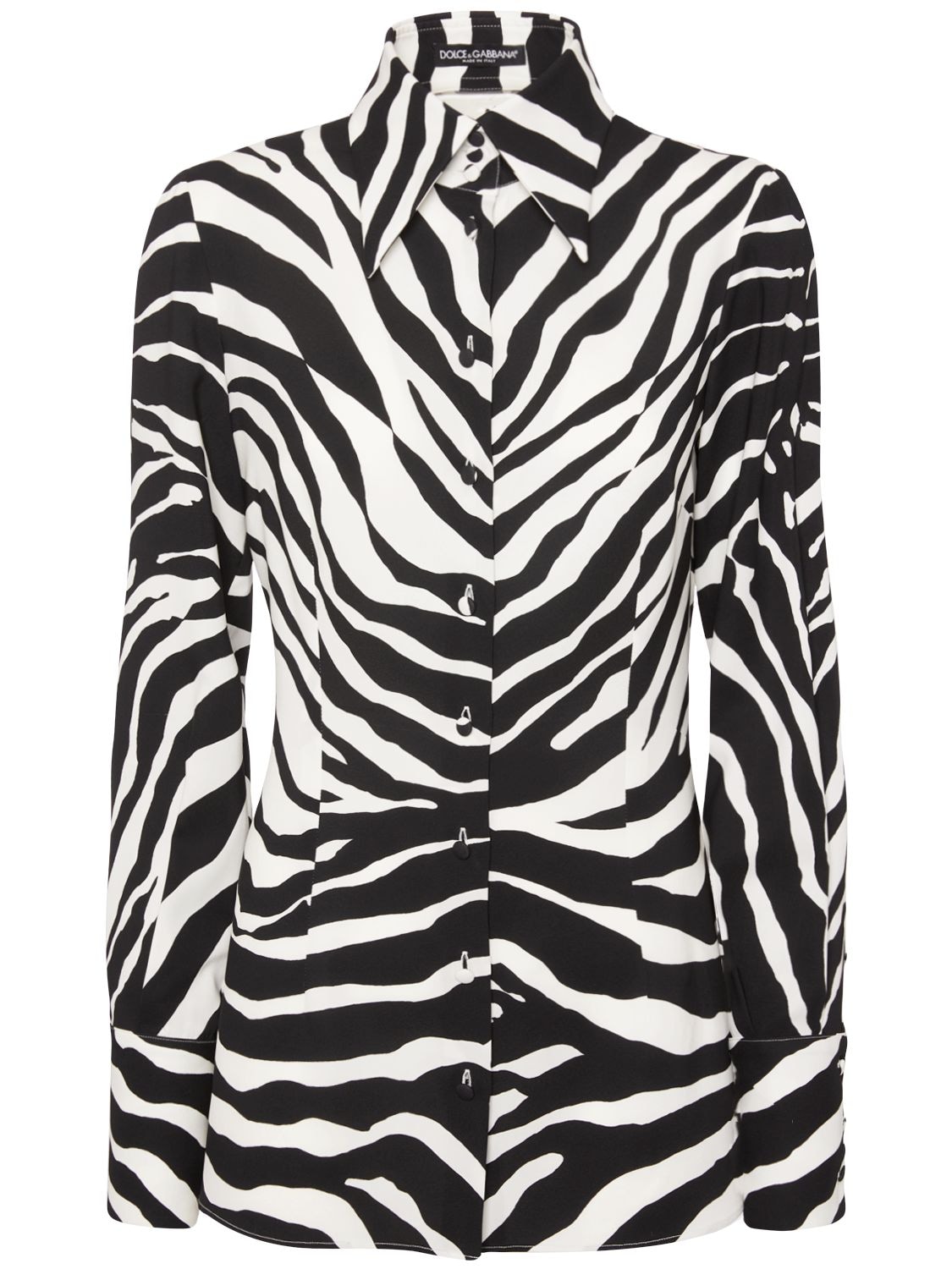 Slim Fit Zebra Printed Silk Crepe Shirt