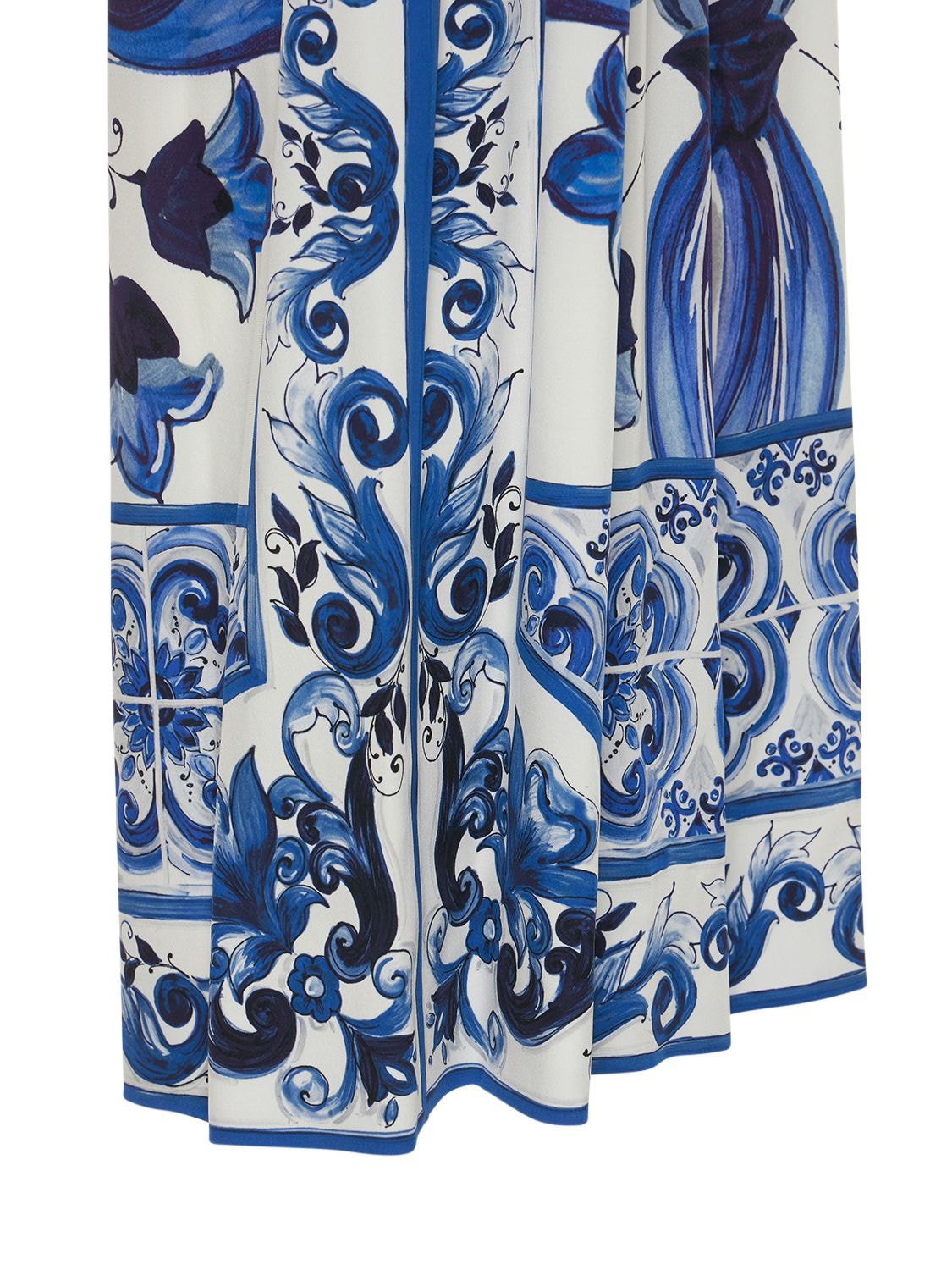 Shop Dolce & Gabbana Printed Silk Charmeuse Wide Leg Pants In Blue,white