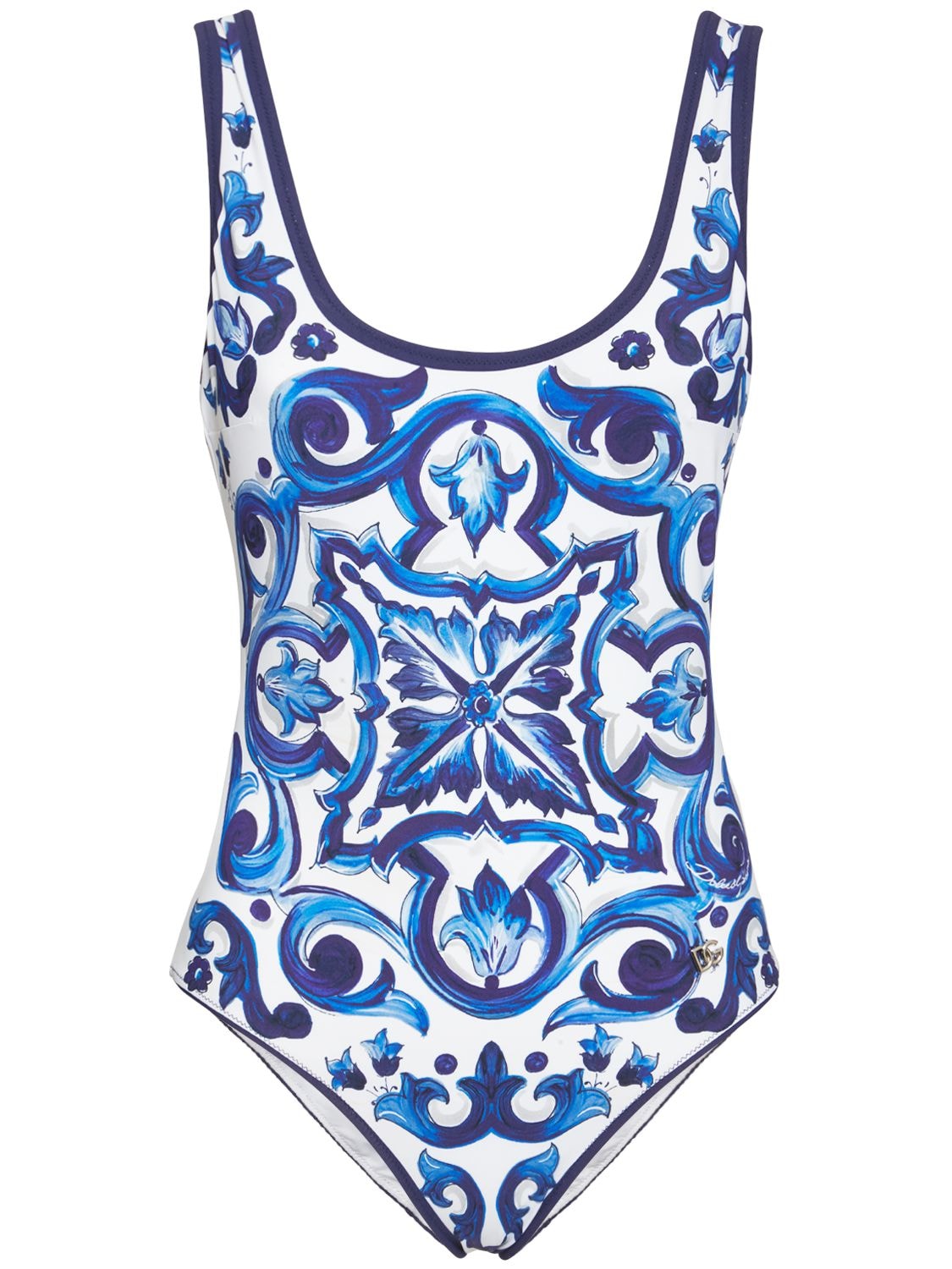 Dolce & Gabbana - Printed one piece swimsuit - Blue/White | Luisaviaroma