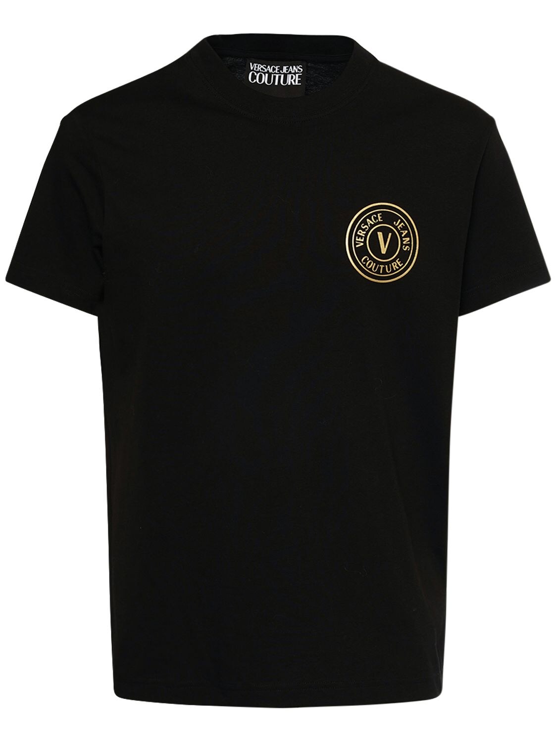 VERSACE JEANS COUTURE V-EMBLEM COTTON JERSEY T-SHIRT