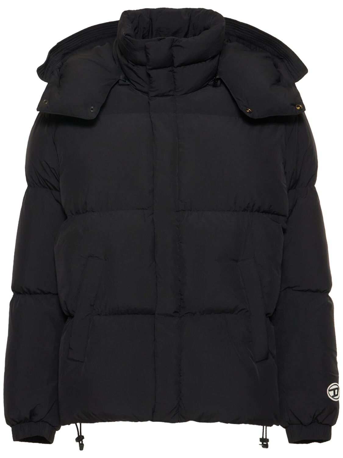 Diesel Logo Patch Hooded Nylon Puffer Jacket In Black | ModeSens