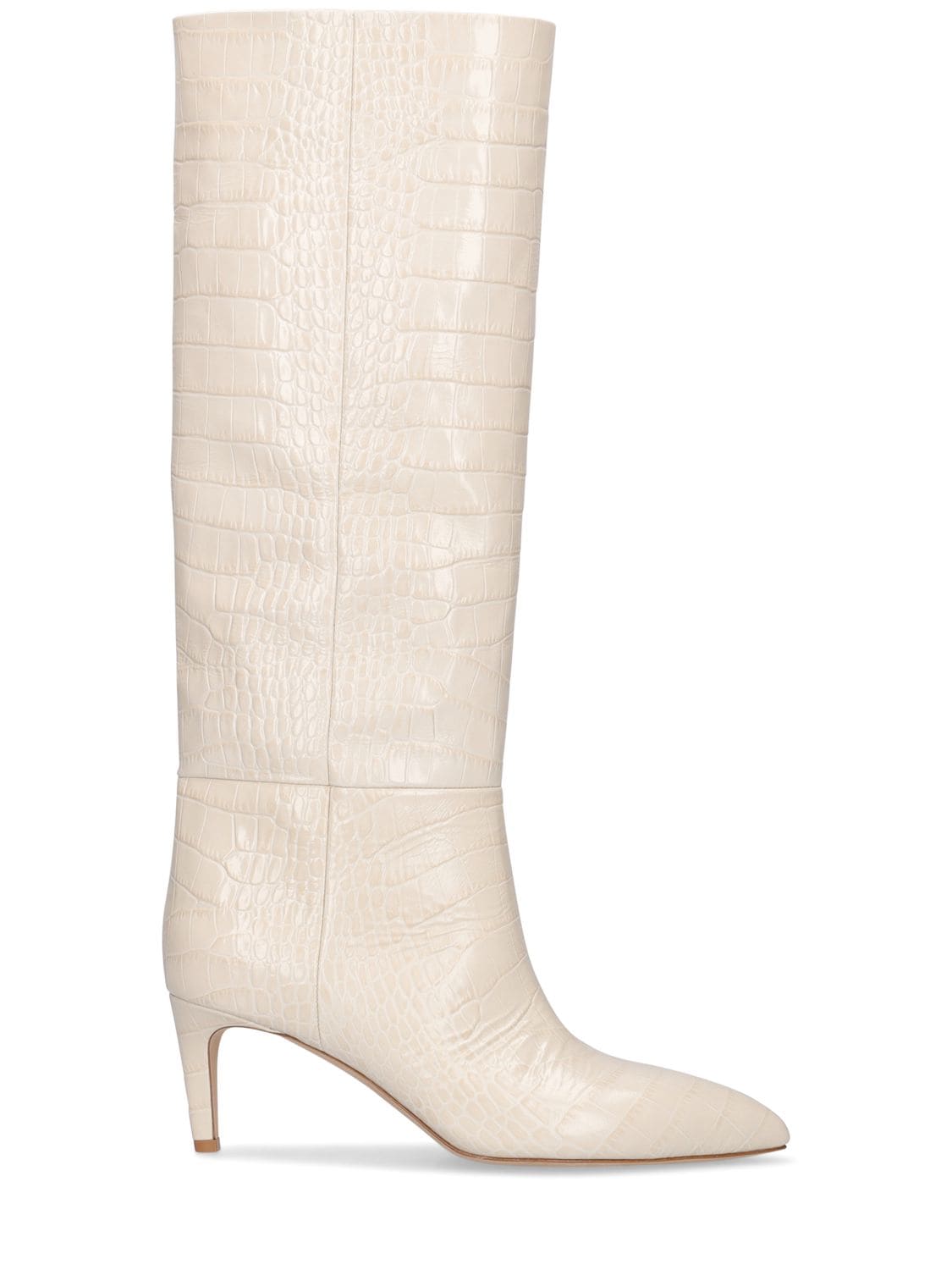 Paris Texas 60mm Croc Embossed Leather Tall Boots In Ivory