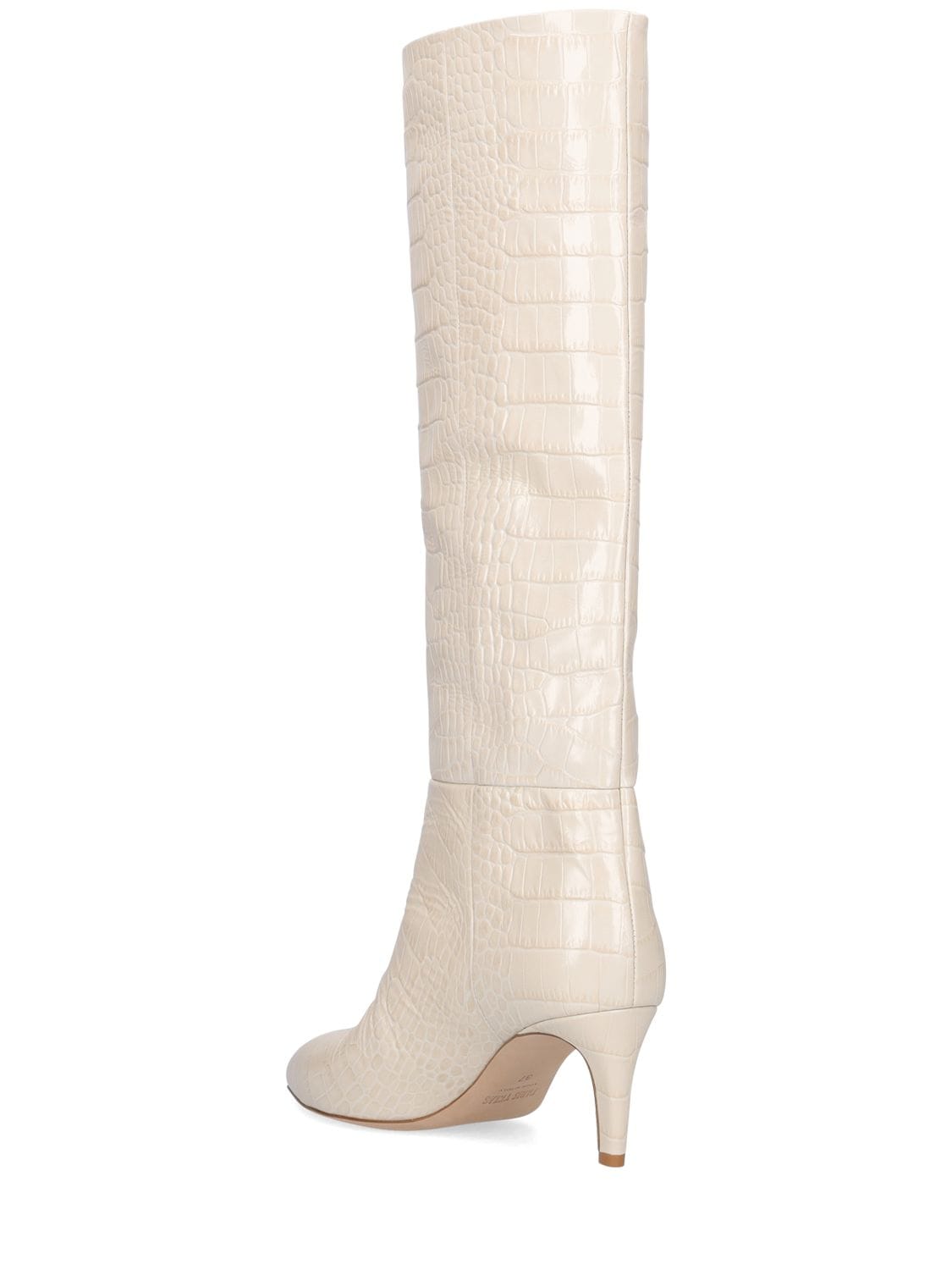 Shop Paris Texas 60mm Stiletto Croc Embossed Boots In Ivory