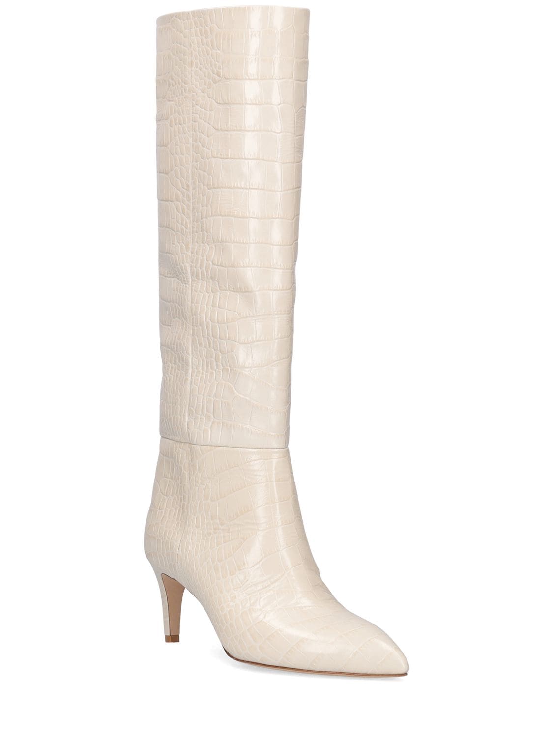 Shop Paris Texas 60mm Stiletto Croc Embossed Boots In Ivory
