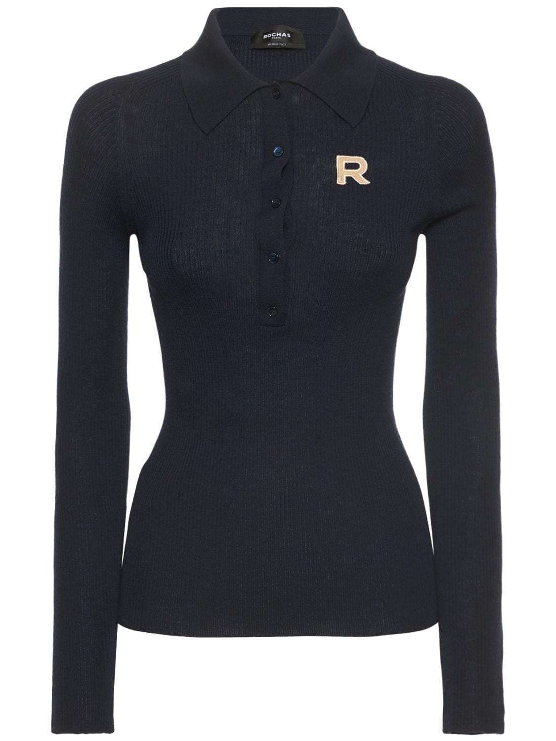 Rochas Logo Embroidered Wool Polo Shirt In Blue