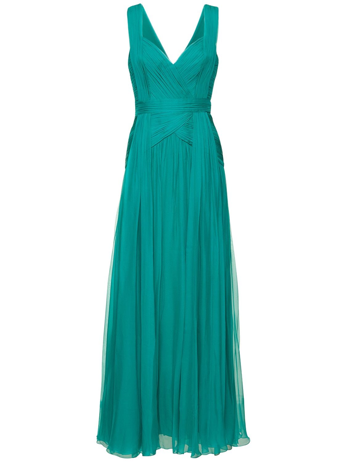 Zuhair Murad - Draped silk chiffon long dress - Emerald | Luisaviaroma