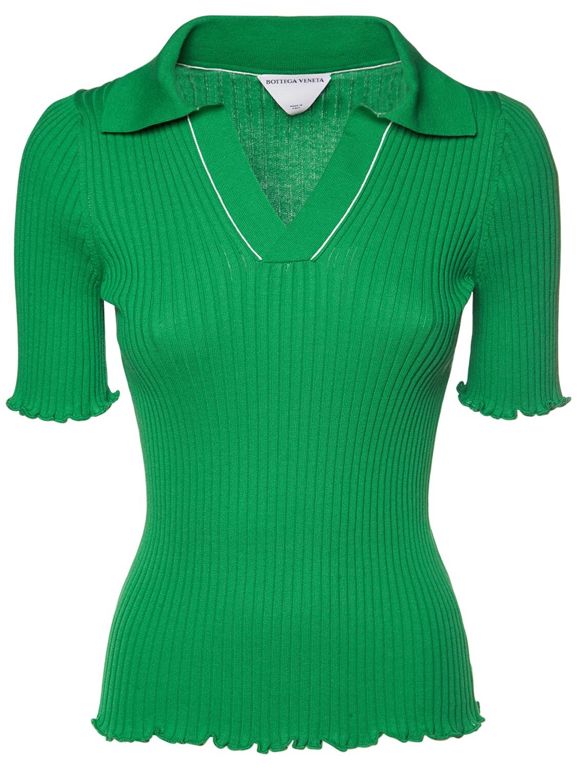 Bottega Veneta Cotton Rib Polo Shirt In Parakeet
