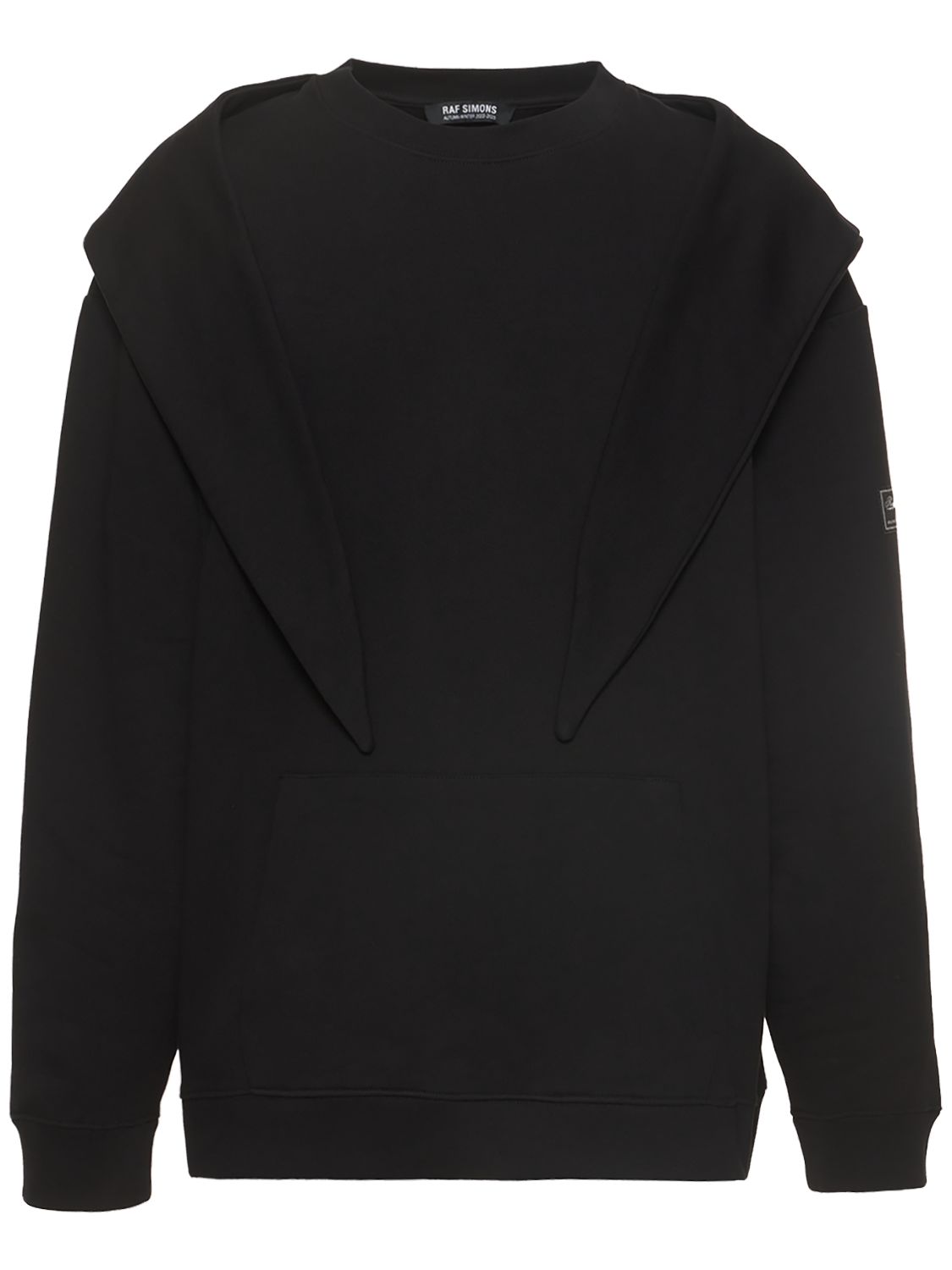Raf Simons Fleece Cotton Oversized Hoodie With Knot Hood In Black