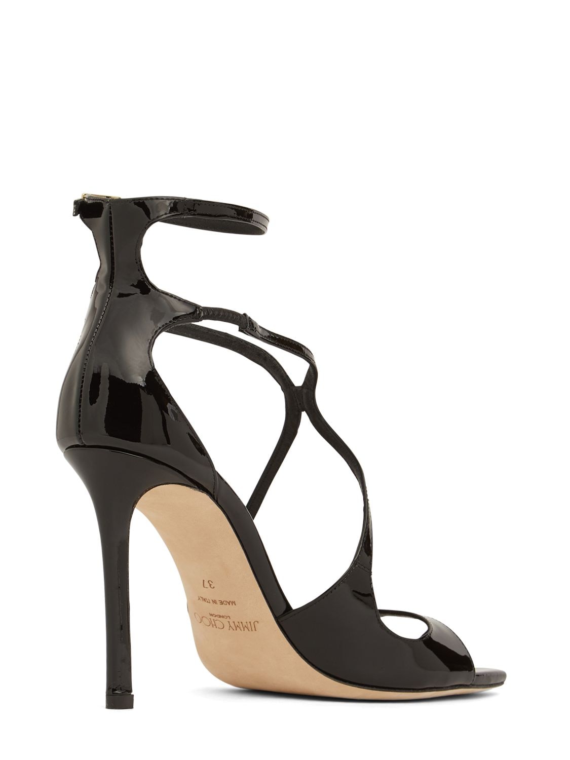Shop Jimmy Choo 95mm Azia Patent Leather Sandals In Black