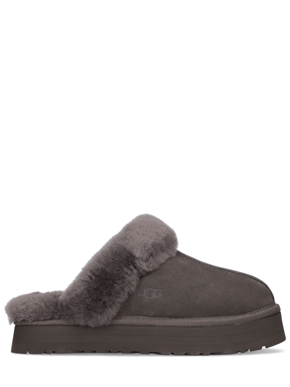 UGG 25MM DISQUETTE SUEDE & SHEARLING MULES