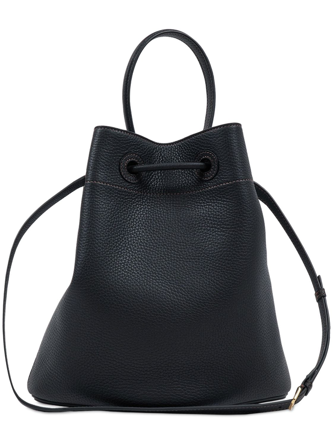Shop Burberry Small Leather Drawstring Bucket Bag In Black