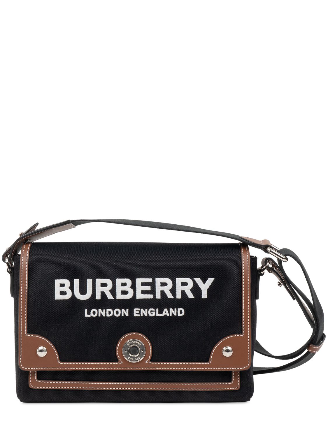 Burberry Medium Note Canvas & Leather Bag In Black,tan ModeSens