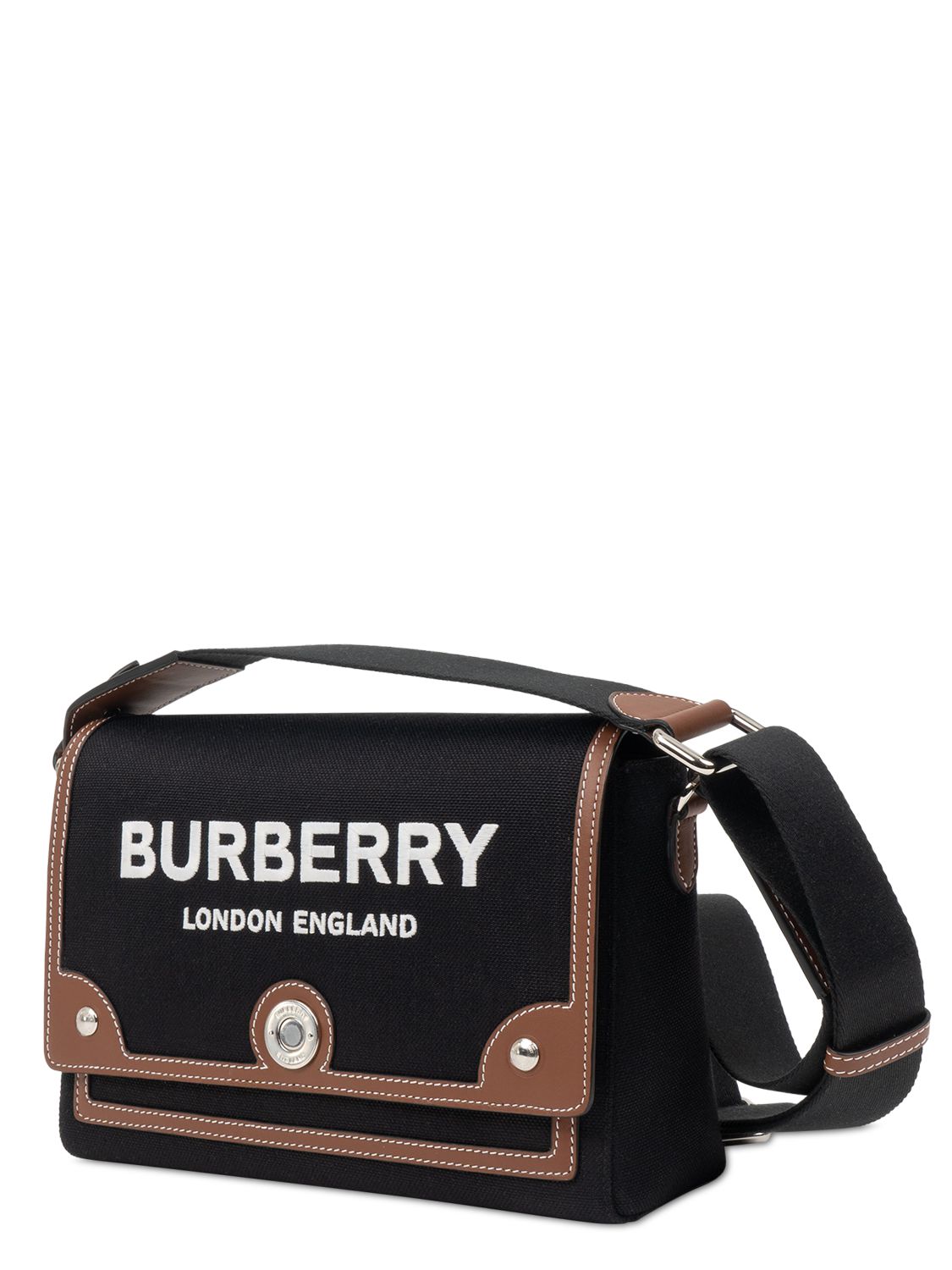Burberry Medium Note Canvas & Leather Bag In Black,tan ModeSens