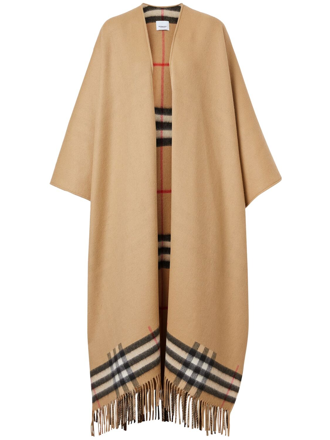 Long Giant Check Cashmere & Wool Cape