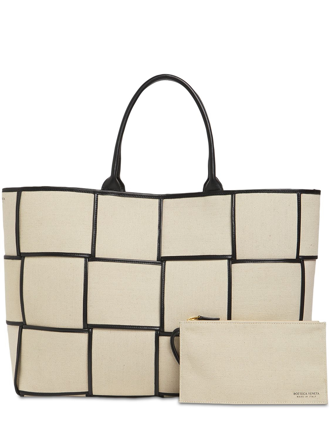 Shop Bottega Veneta Large Arco Linen Tote Bag In Natural,black