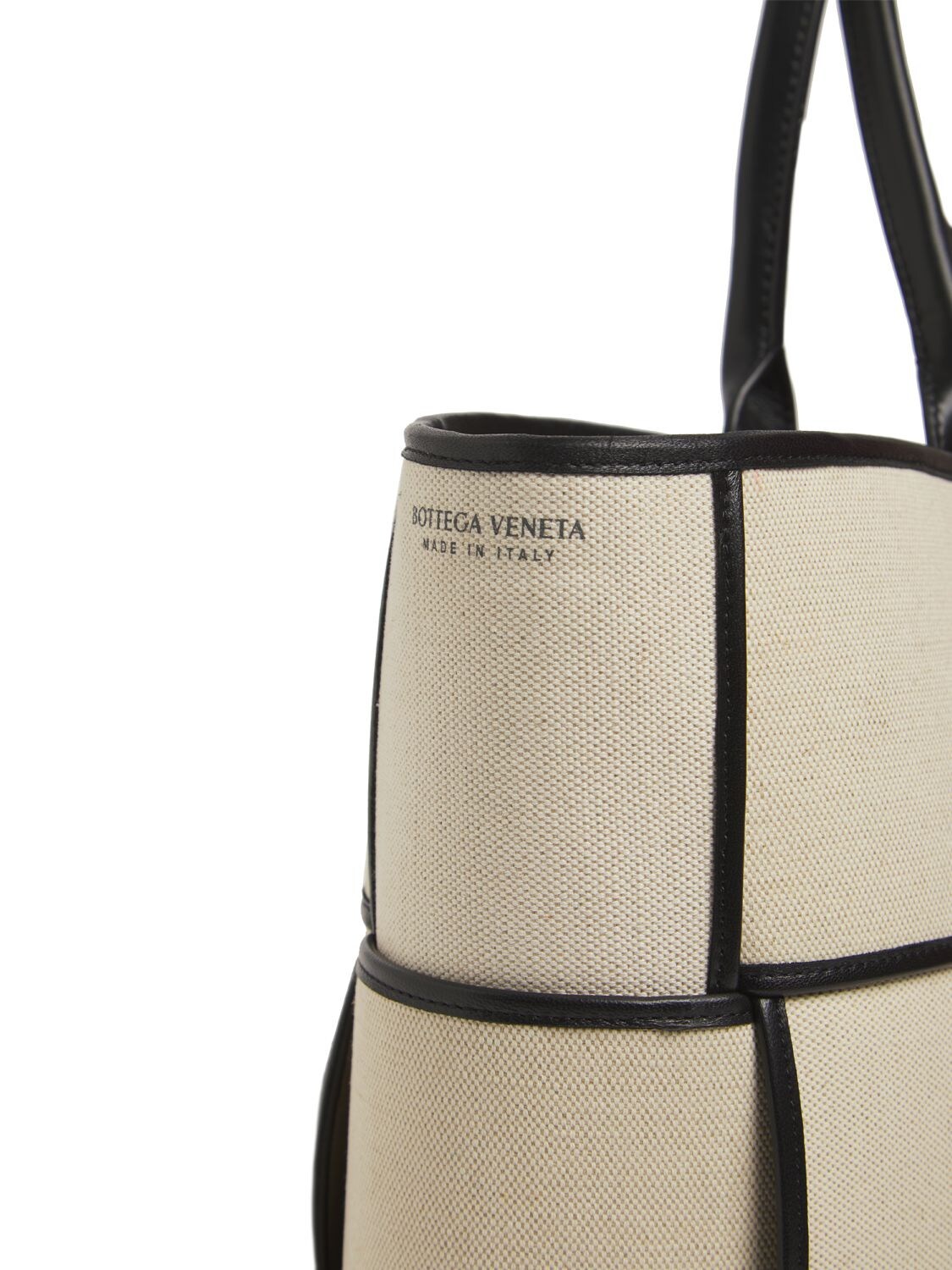 Shop Bottega Veneta Large Arco Linen Tote Bag In Natural,black