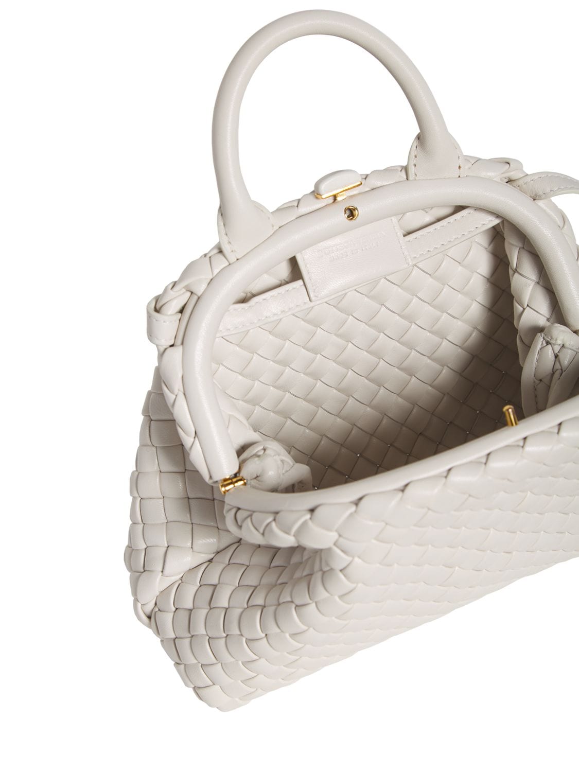 Shop Bottega Veneta Mini Handle Leather Top Handle Bag In Chalk