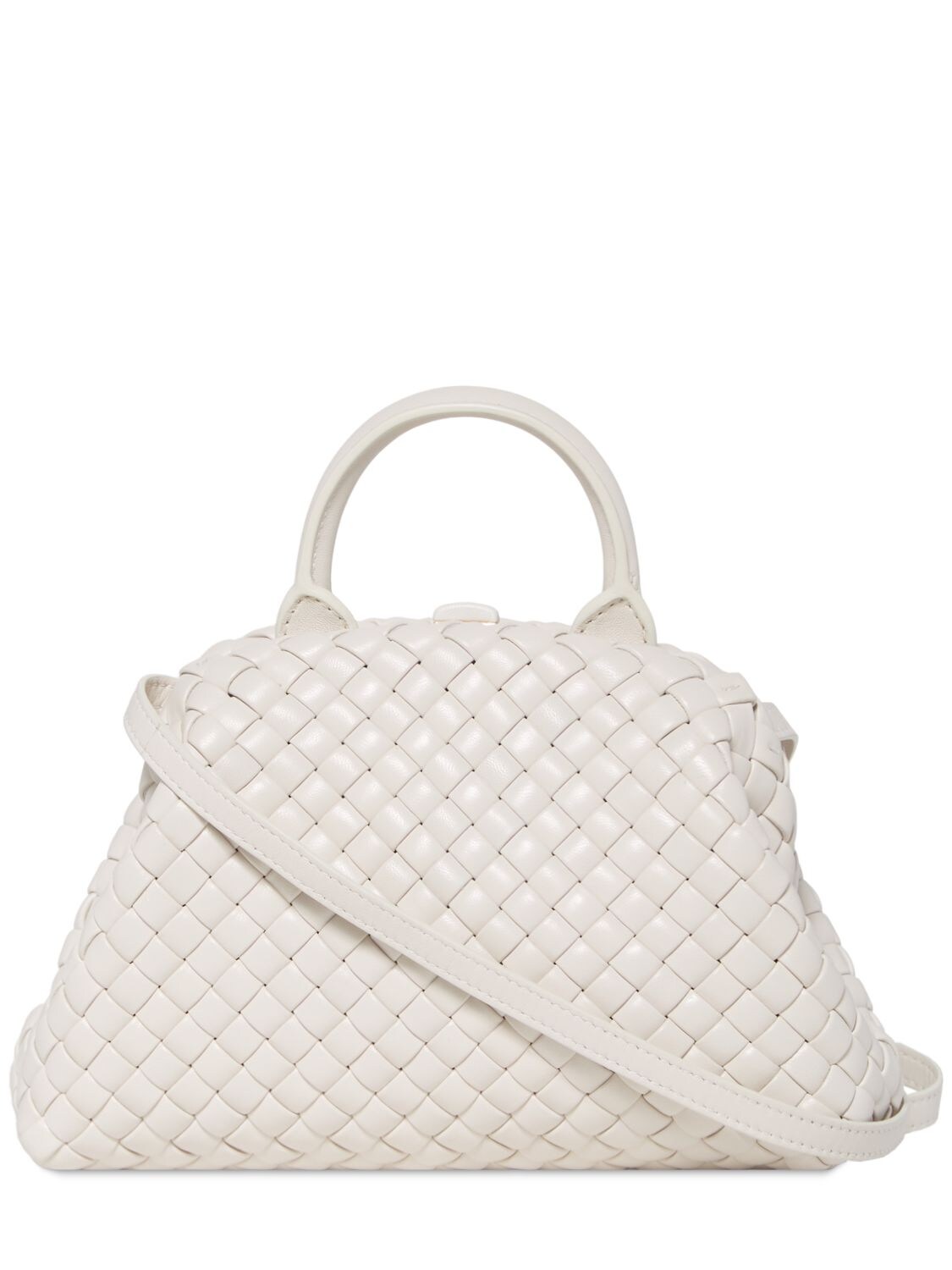 Shop Bottega Veneta Mini Handle Leather Top Handle Bag In Chalk