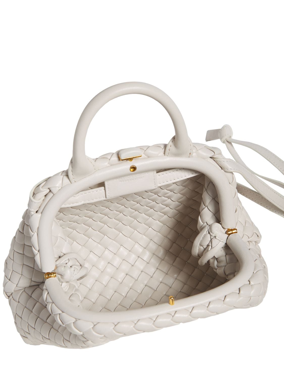 Shop Bottega Veneta Mini Handle Leather Top Handle Bag In Chalk