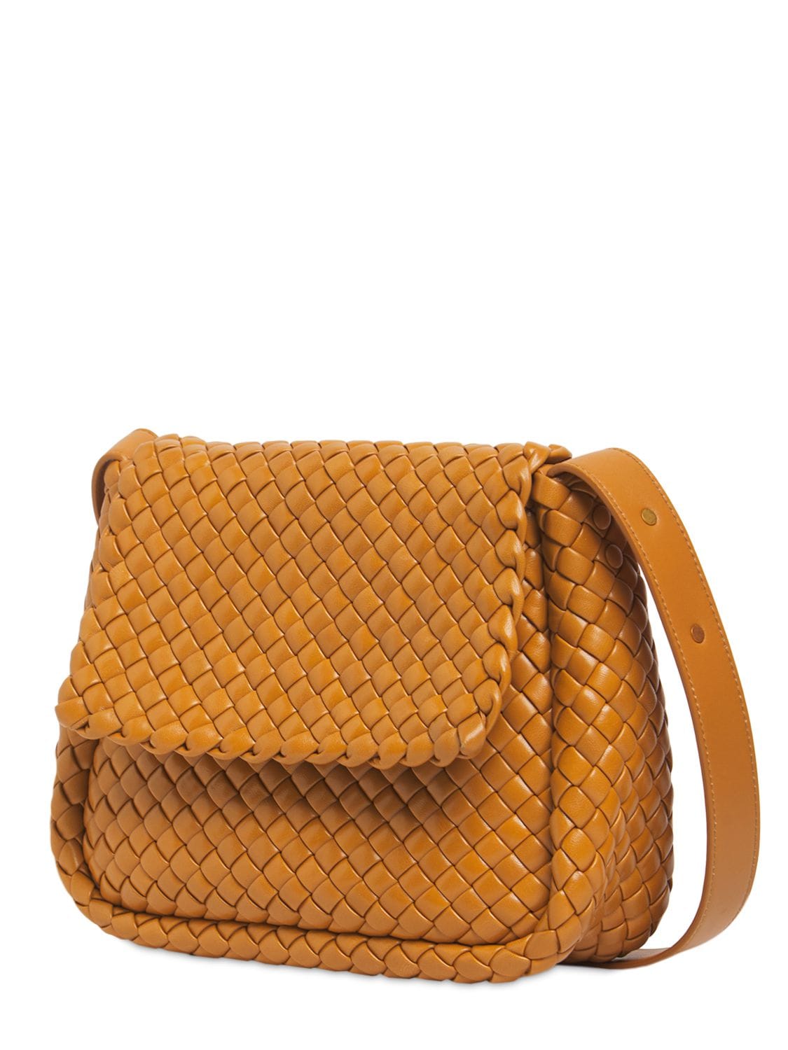 Bottega Veneta Womens Caramel Cobble Intrecciato Leather Shoulder Bag