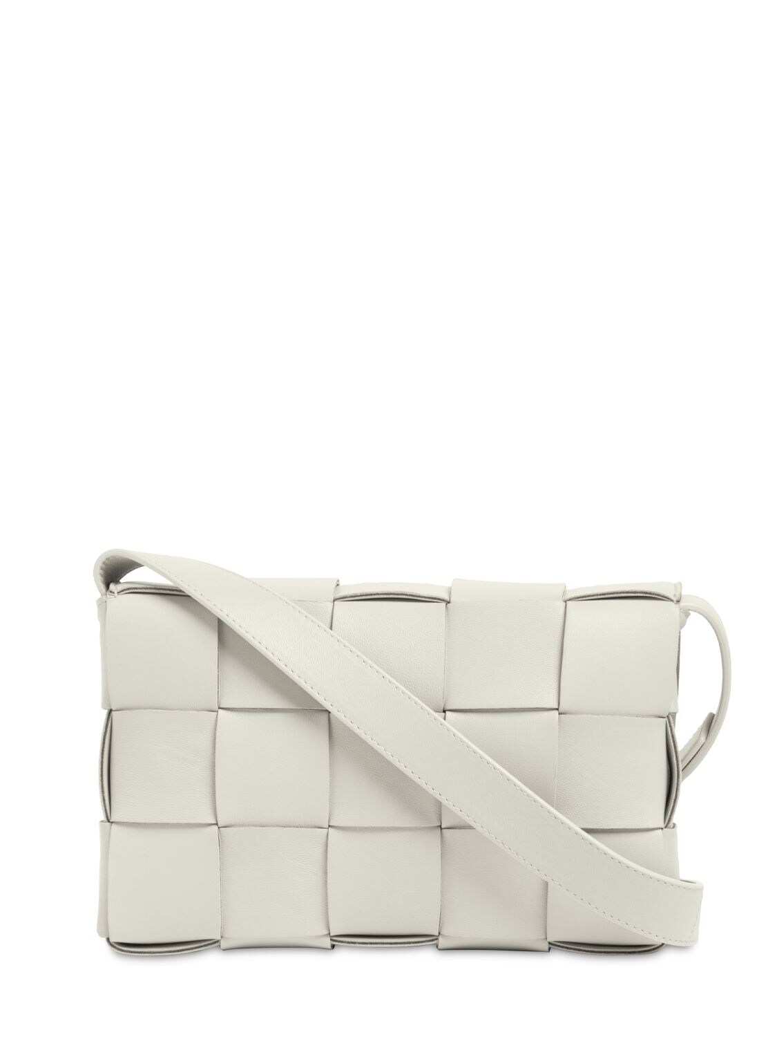 Shop Bottega Veneta Medium Cassette Leather Crossbody Bag In White