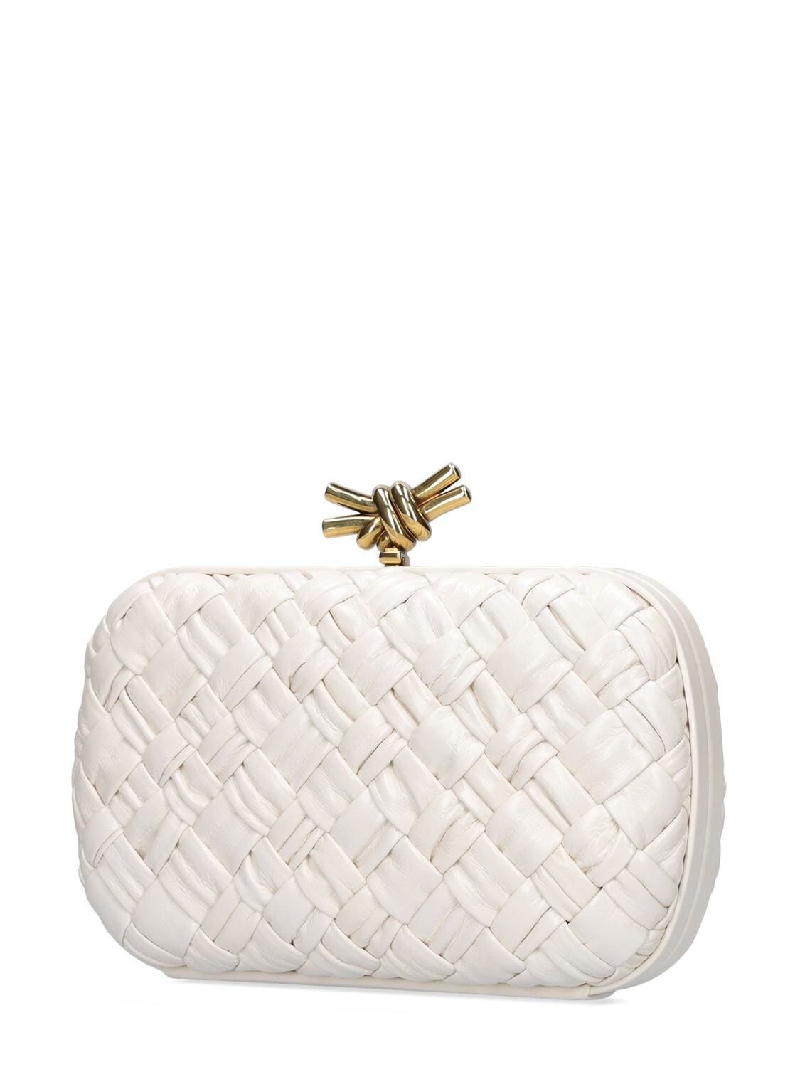 Shop Bottega Veneta Knot Leather Clutch In Bone