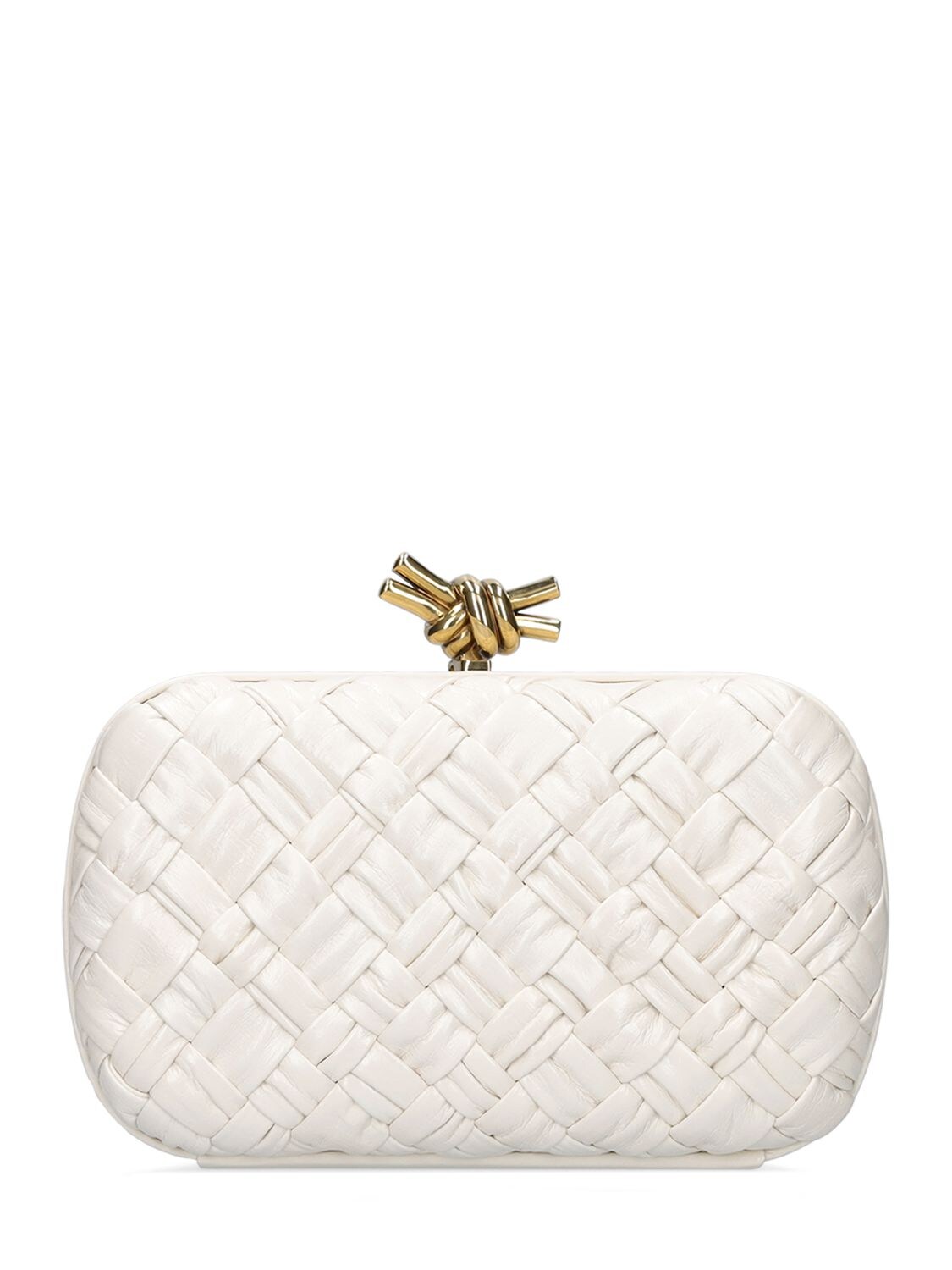 Shop Bottega Veneta Knot Leather Clutch In Bone